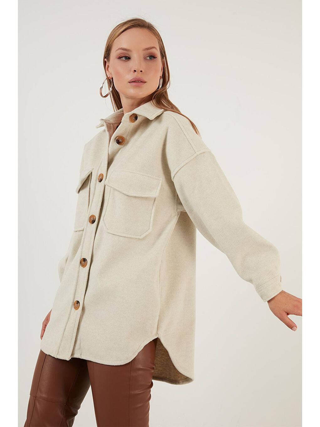 Kahverengi Cepli Oversize Kışlık Gömlek Ceket 42190456-3