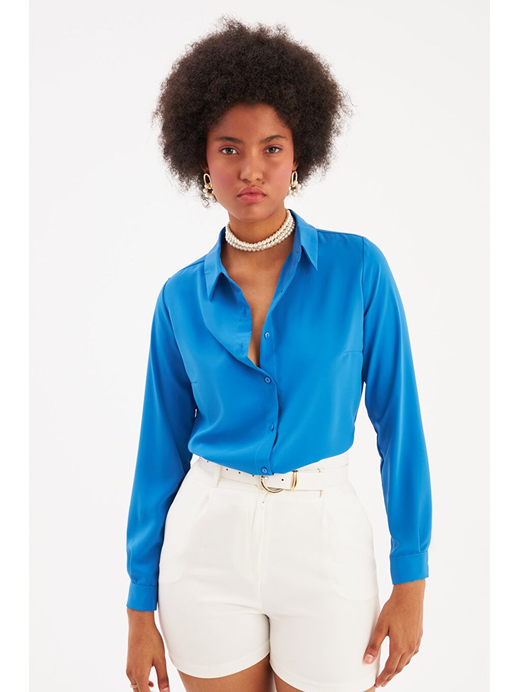 Düz Klasik Gömlek - Sax Mavi-1