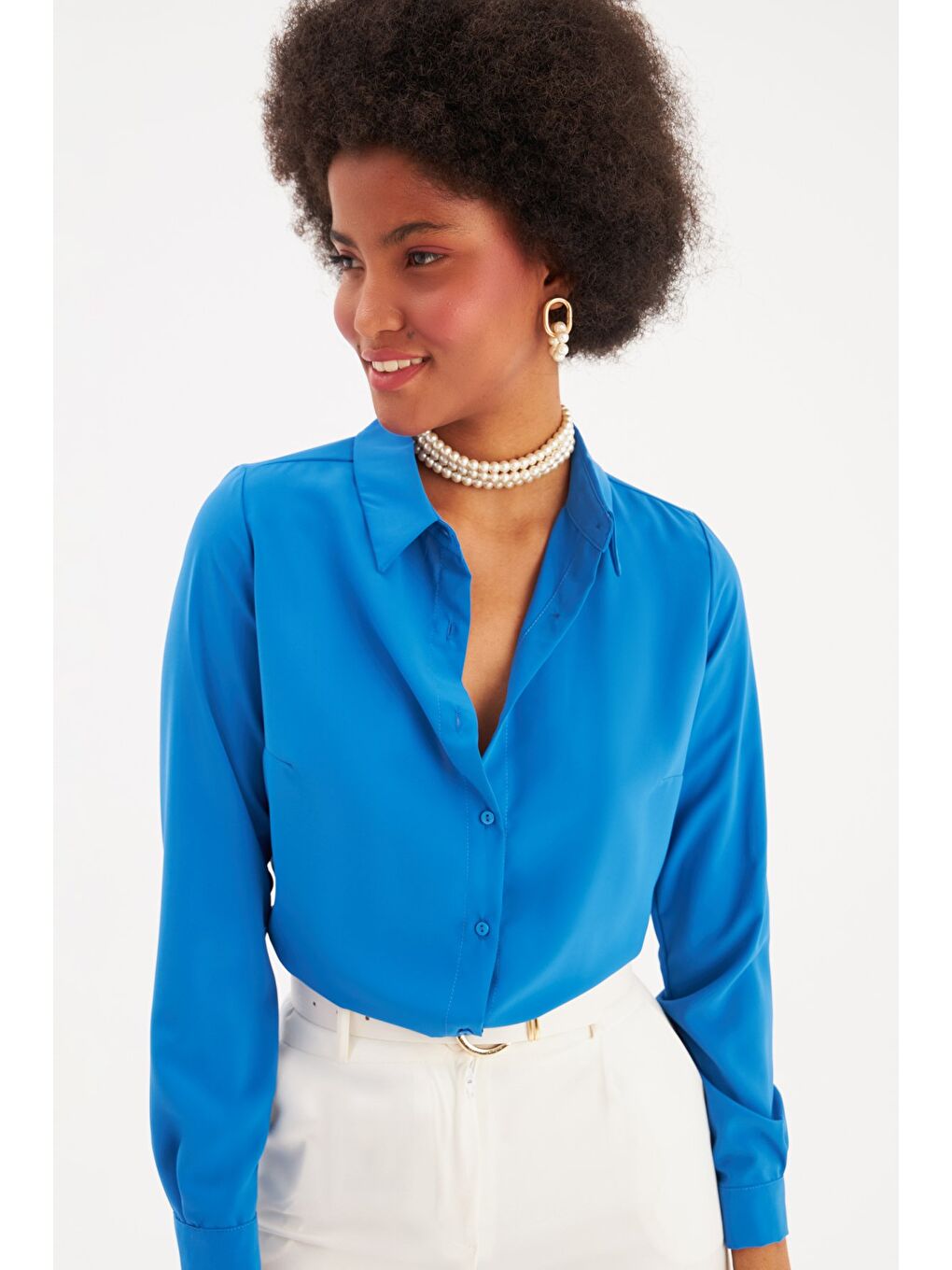 Düz Klasik Gömlek - Sax Mavi-2