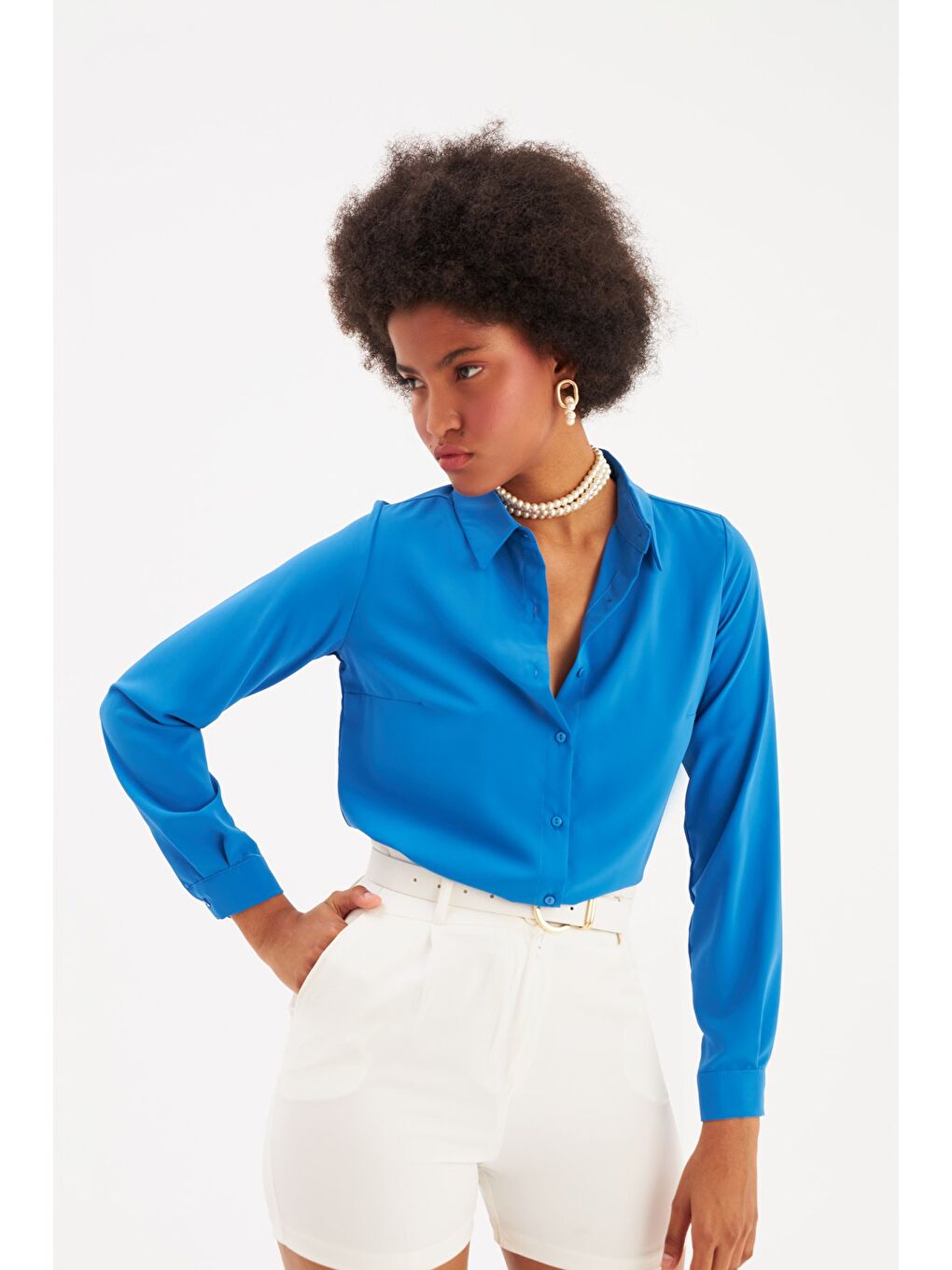 Düz Klasik Gömlek - Sax Mavi-4