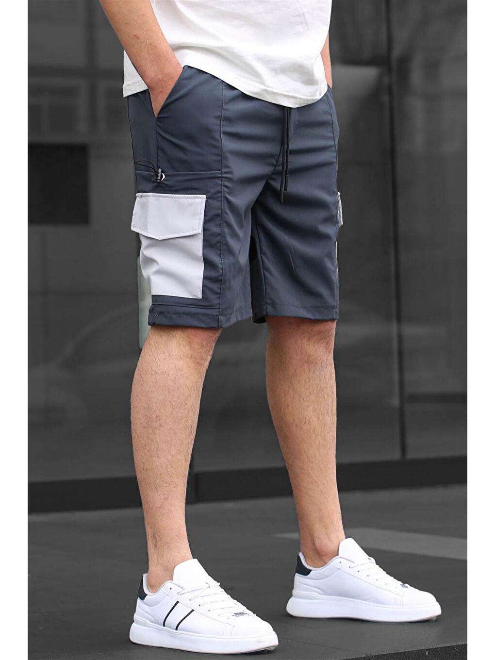 Gri Füme Kargo Cep Erkek  Kapri Şort 6502-1