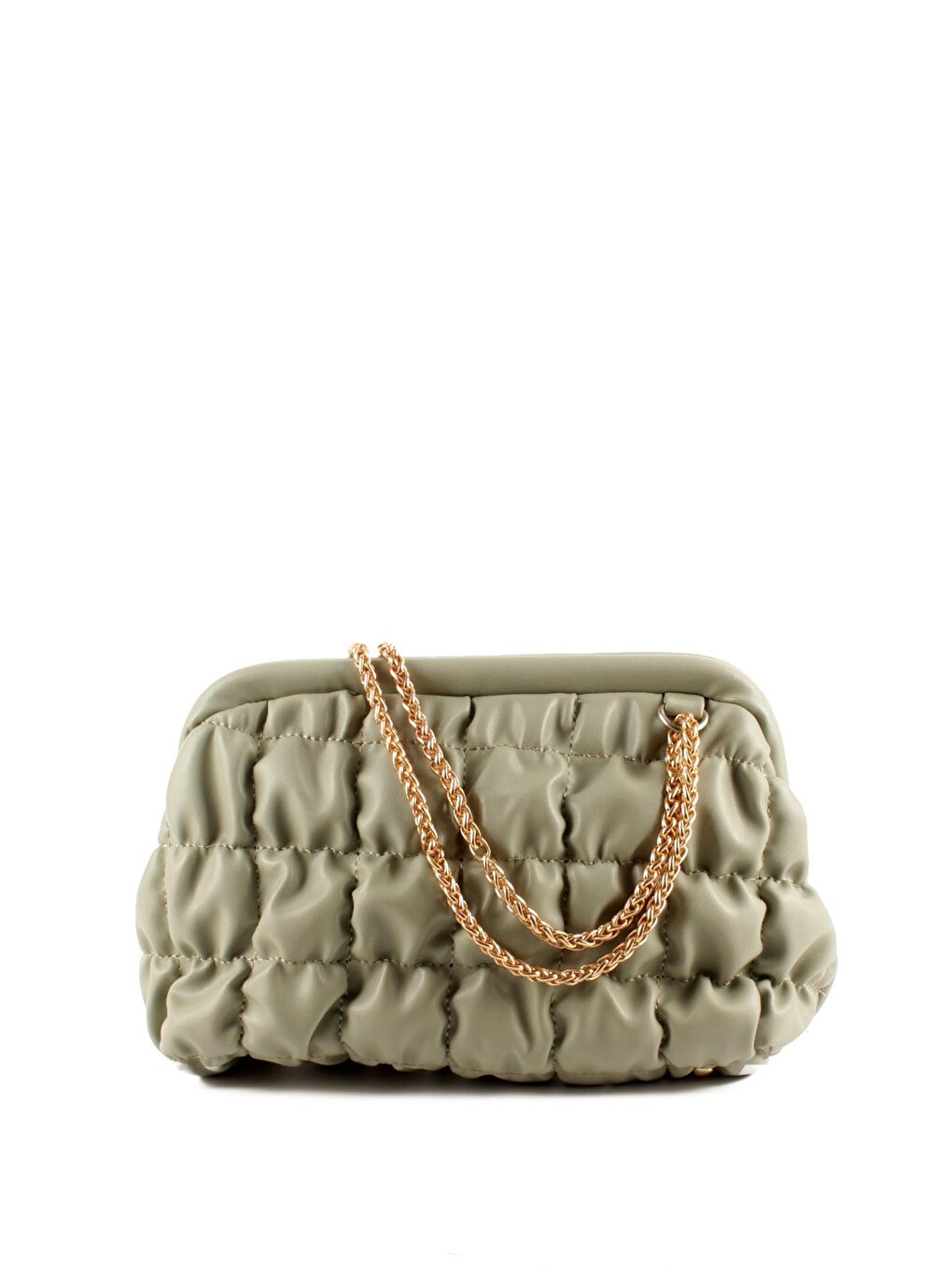 Yeşil Kadın Kalın Zincir Askılı Burslu Kırışık Kapitoneli Omuz ve Abiye Çanta (10759)