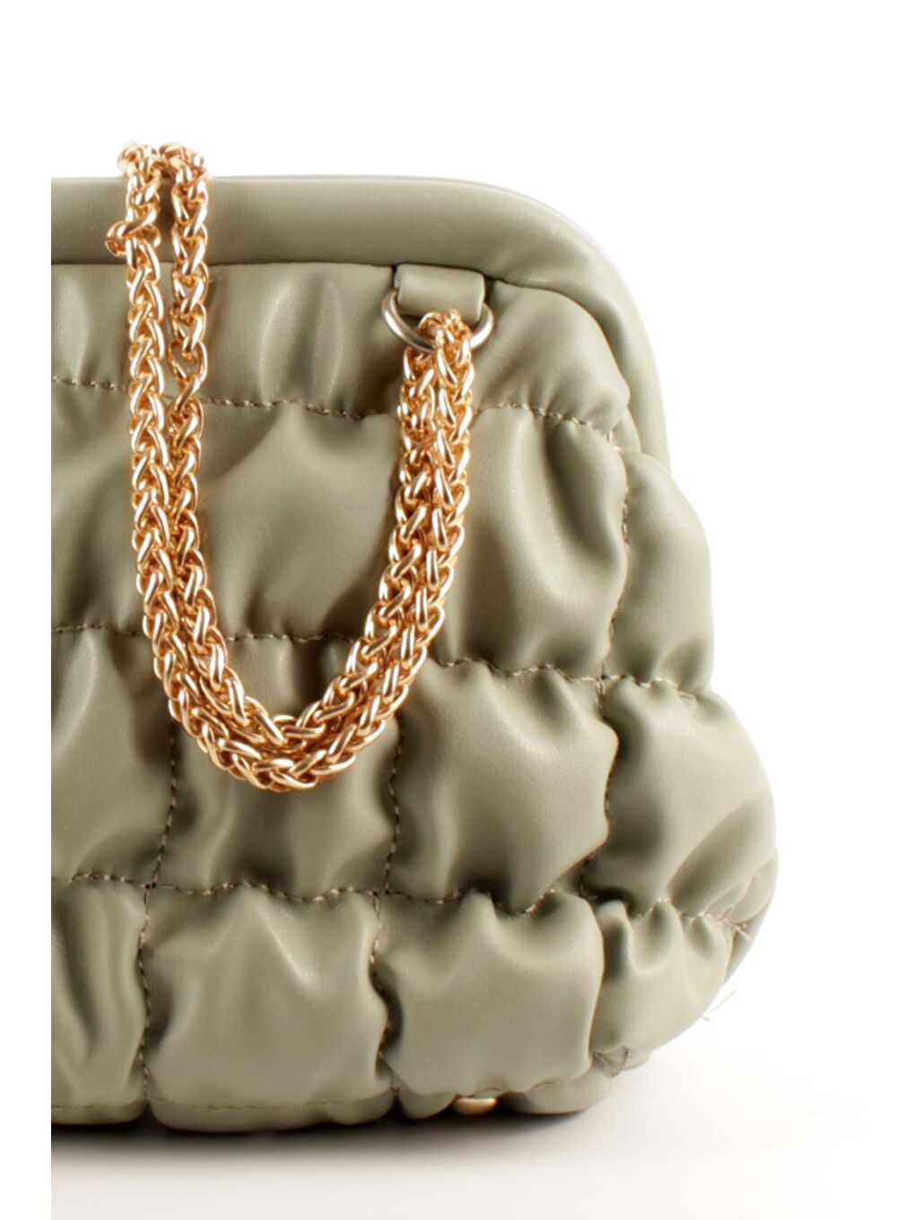 Yeşil Kadın Kalın Zincir Askılı Burslu Kırışık Kapitoneli Omuz ve Abiye Çanta (10759)-1