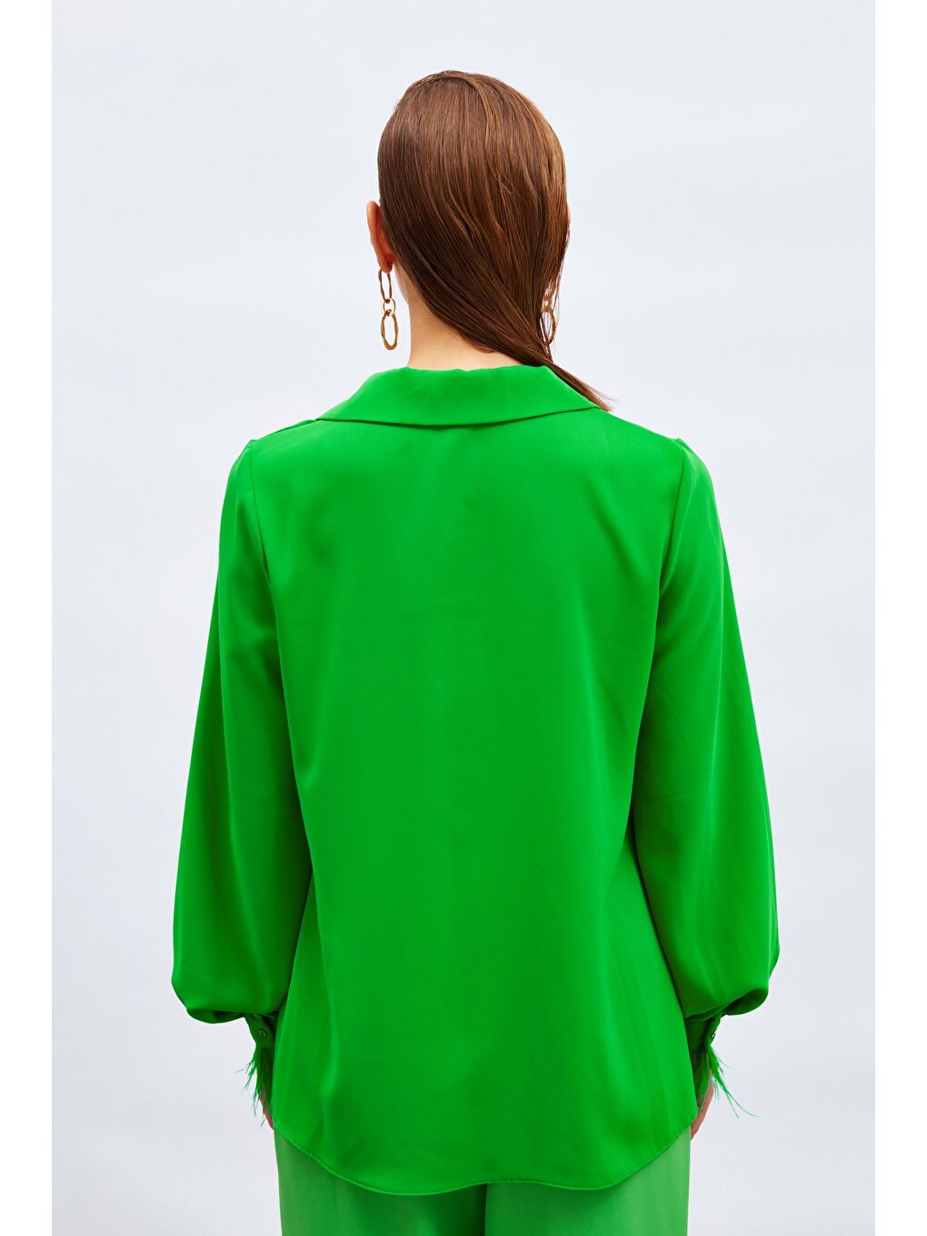 Tüy Detaylı Salaş Gömlek - Yeşil-5