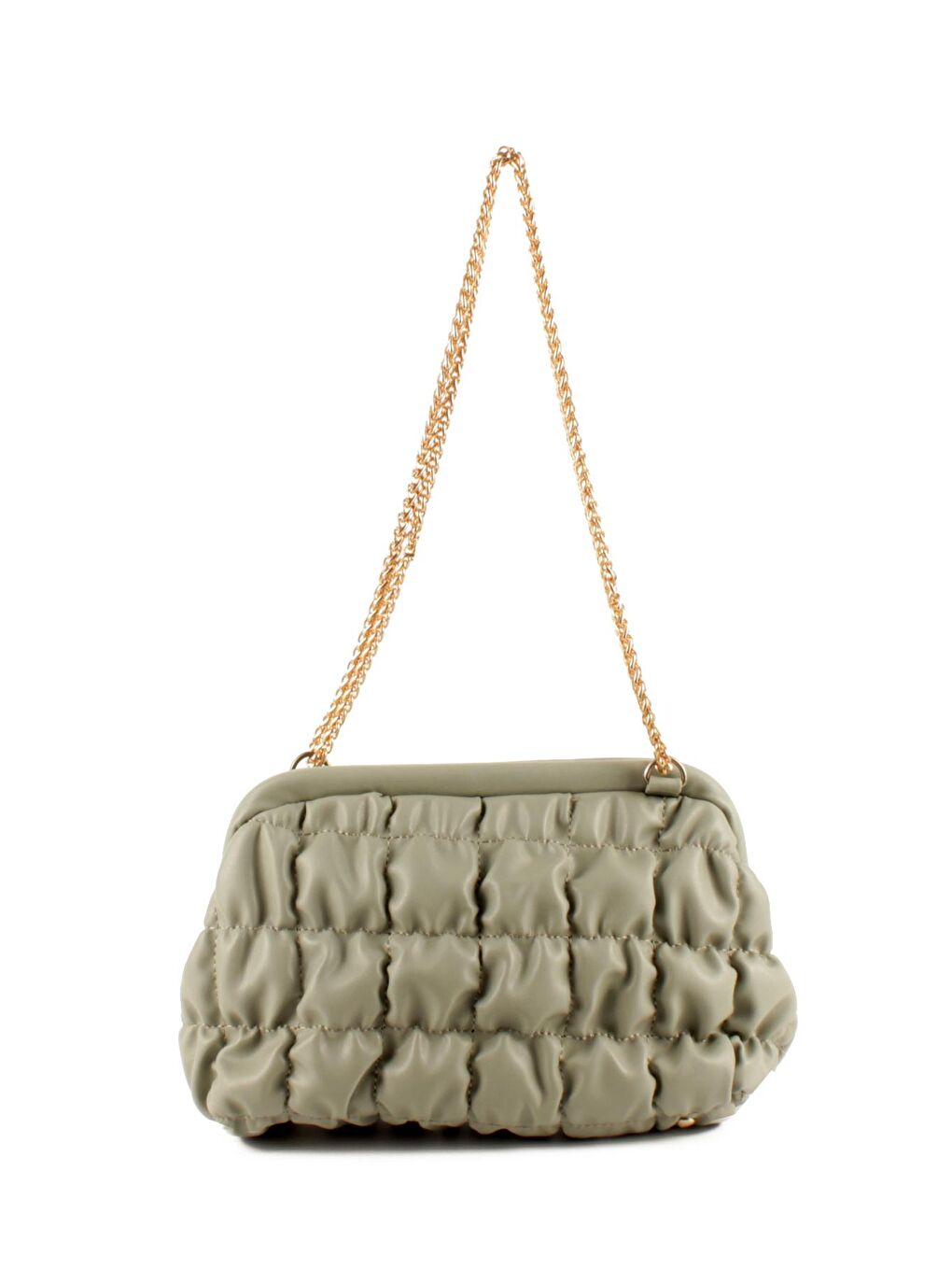 Yeşil Kadın Kalın Zincir Askılı Burslu Kırışık Kapitoneli Omuz ve Abiye Çanta (10759)-2