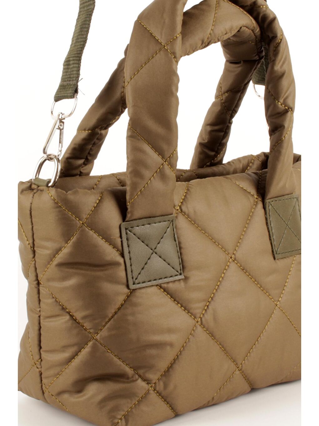 Haki Kadın Kapitoneli Paraşüt Kumaş Çapraz Askılı Şişme Puf Midi Boy El ve Omuz Çantası (10758)-3