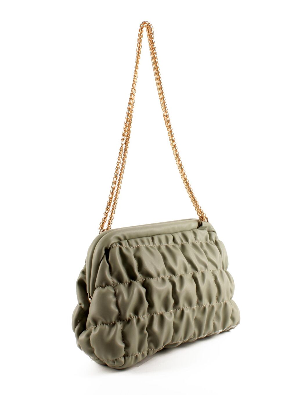 Yeşil Kadın Kalın Zincir Askılı Burslu Kırışık Kapitoneli Omuz ve Abiye Çanta (10759)-3