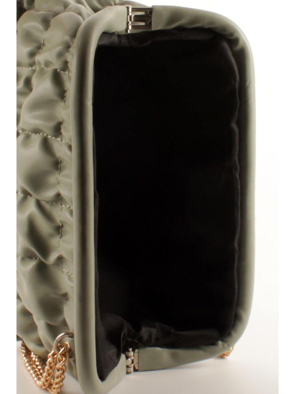 Yeşil Kadın Kalın Zincir Askılı Burslu Kırışık Kapitoneli Omuz ve Abiye Çanta (10759)-4