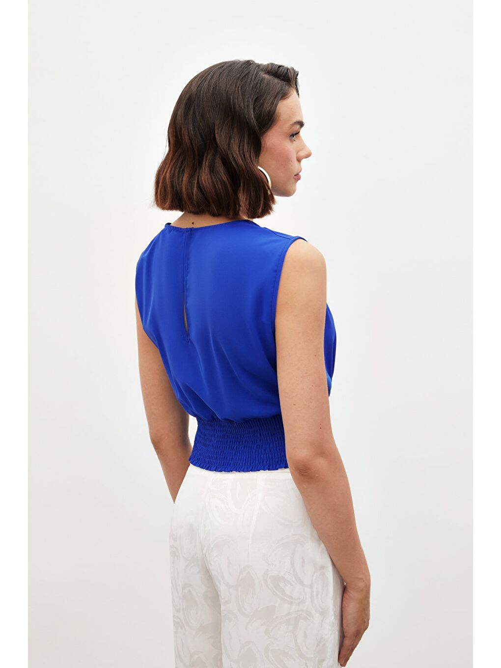 Toka Detaylı Kolsuz Bluz - Sax Mavi-5