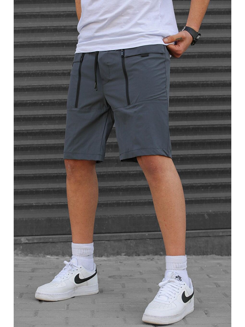 Gri Füme Cepli Basic Erkek Kapri Şort-2
