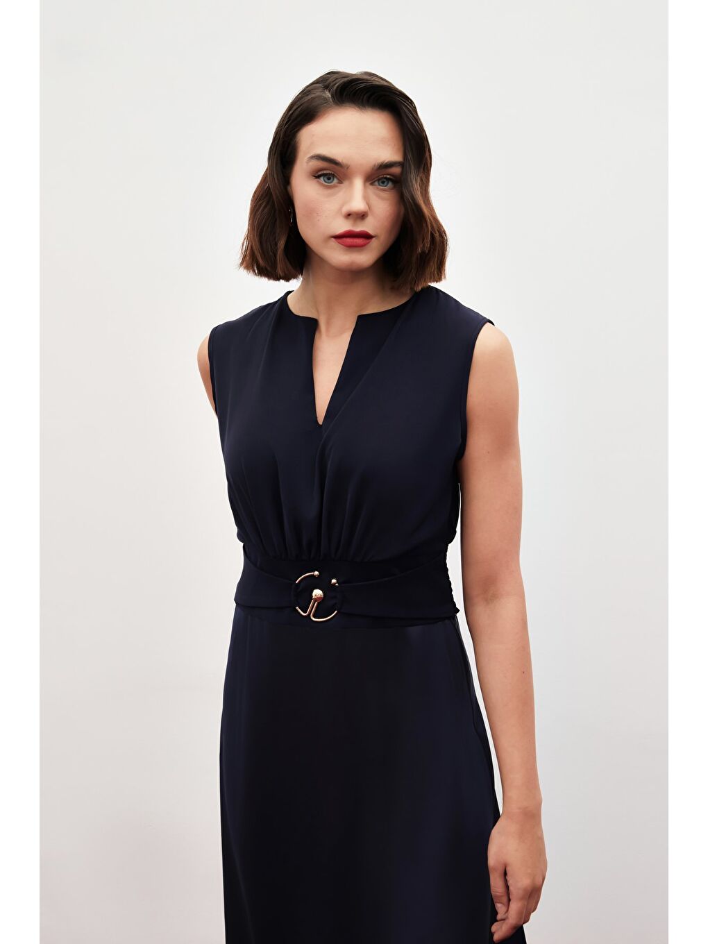 Toka Detaylı Kolsuz Bluz - Lacivert-2