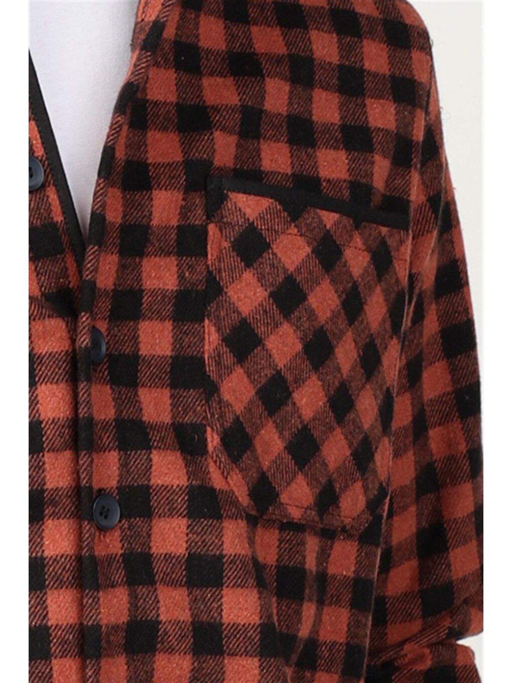 Kahverengi Erkek Regular Fit Klasik Kesim Kışlık Oduncu Dama Desen Tek Cepli Kiremit Gömlek-2