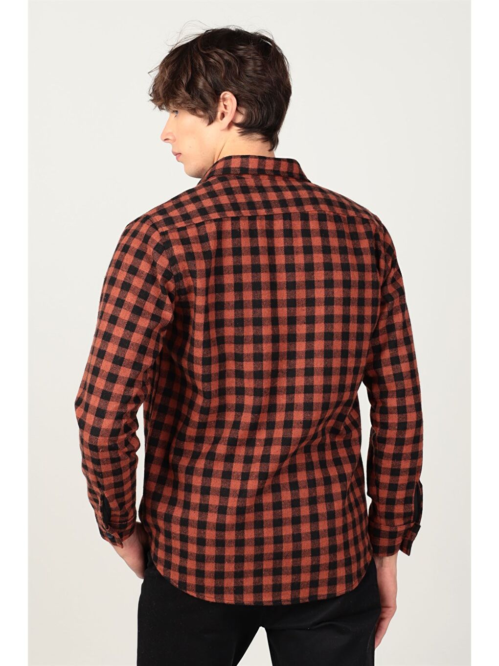 Kahverengi Erkek Regular Fit Klasik Kesim Kışlık Oduncu Dama Desen Tek Cepli Kiremit Gömlek-3