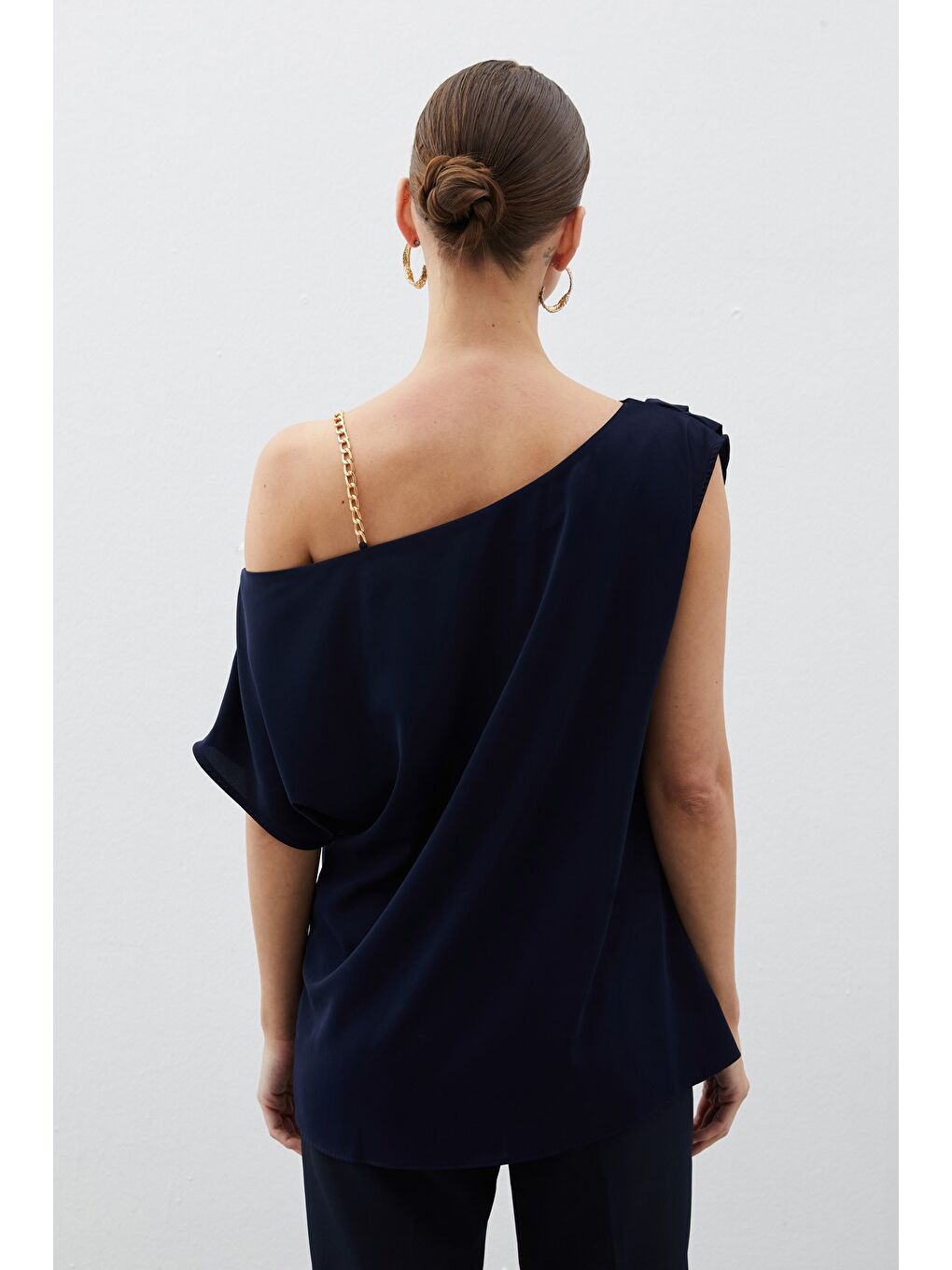 Düşük Omuzlu Salaş Bluz - Lacivert-4
