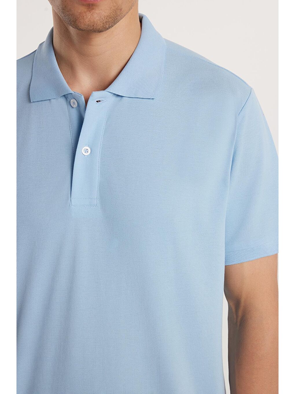 Erkek Regular Fit Klasik Kesim %100 Pamuk Düz Pike Mavi Polo Yaka Tişört-1