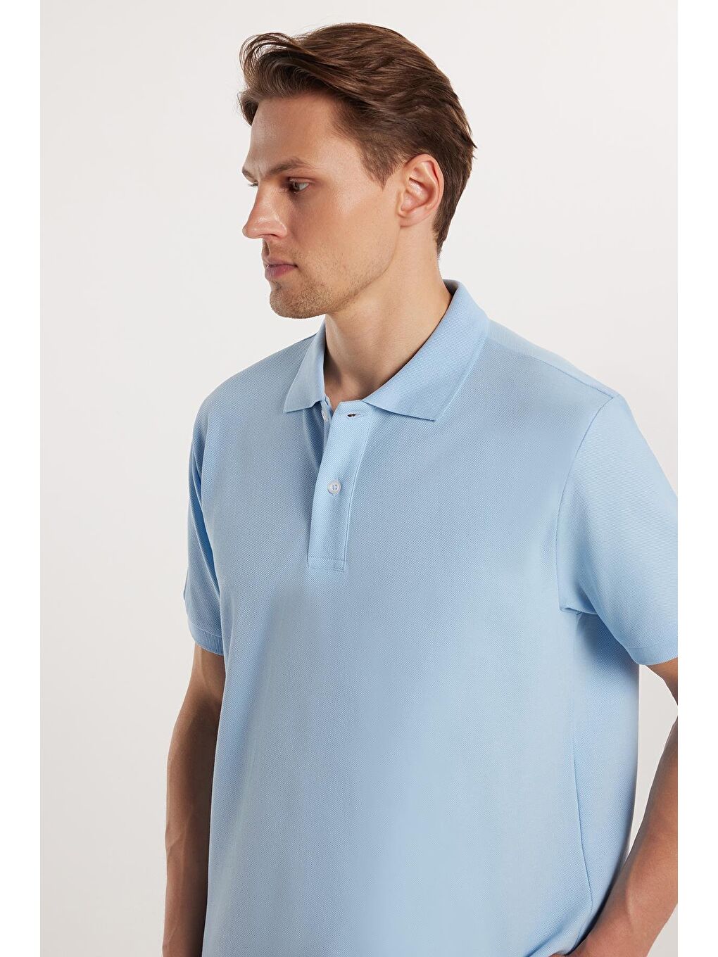 Erkek Regular Fit Klasik Kesim %100 Pamuk Düz Pike Mavi Polo Yaka Tişört-2