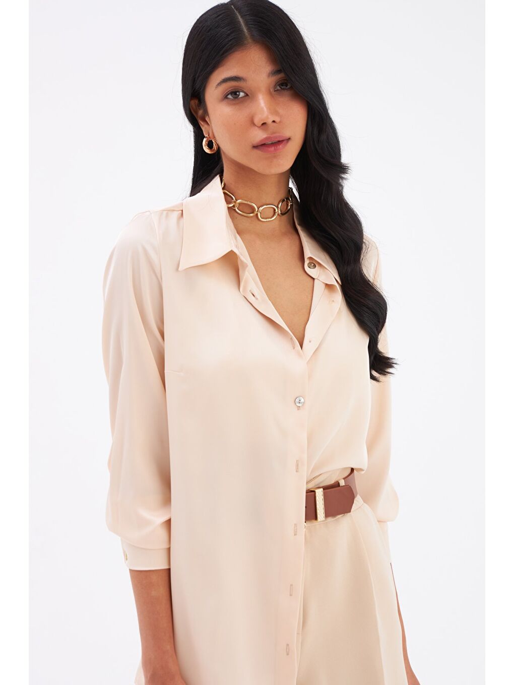 Bej Saten Gömlek - Kum-3