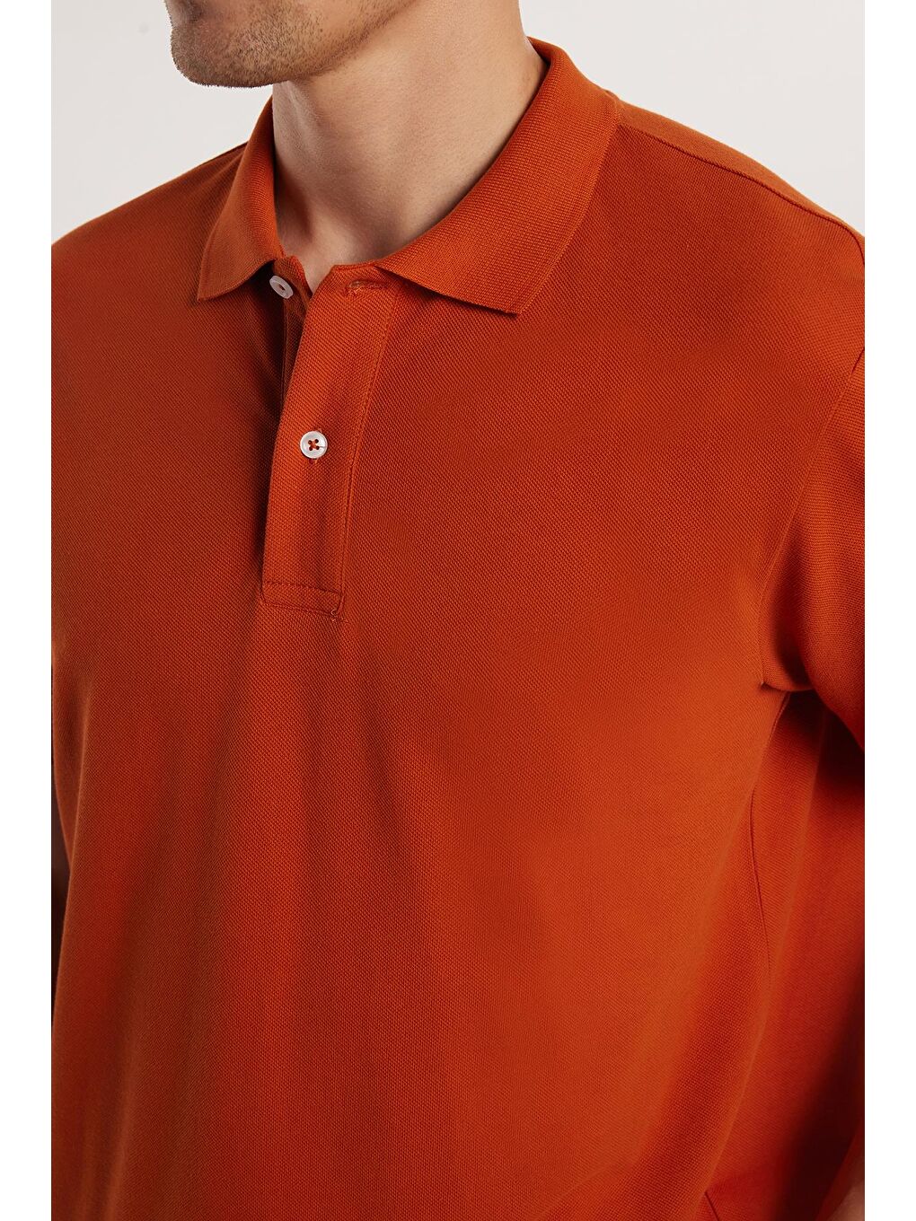 Kahverengi Erkek Regular Fit Klasik Kesim %100 Pamuk Düz Pike Kiremit Polo Yaka Tişört-2