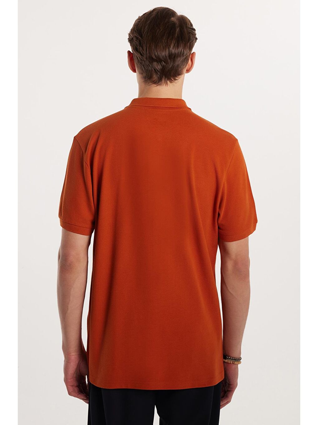 Kahverengi Erkek Regular Fit Klasik Kesim %100 Pamuk Düz Pike Kiremit Polo Yaka Tişört-4