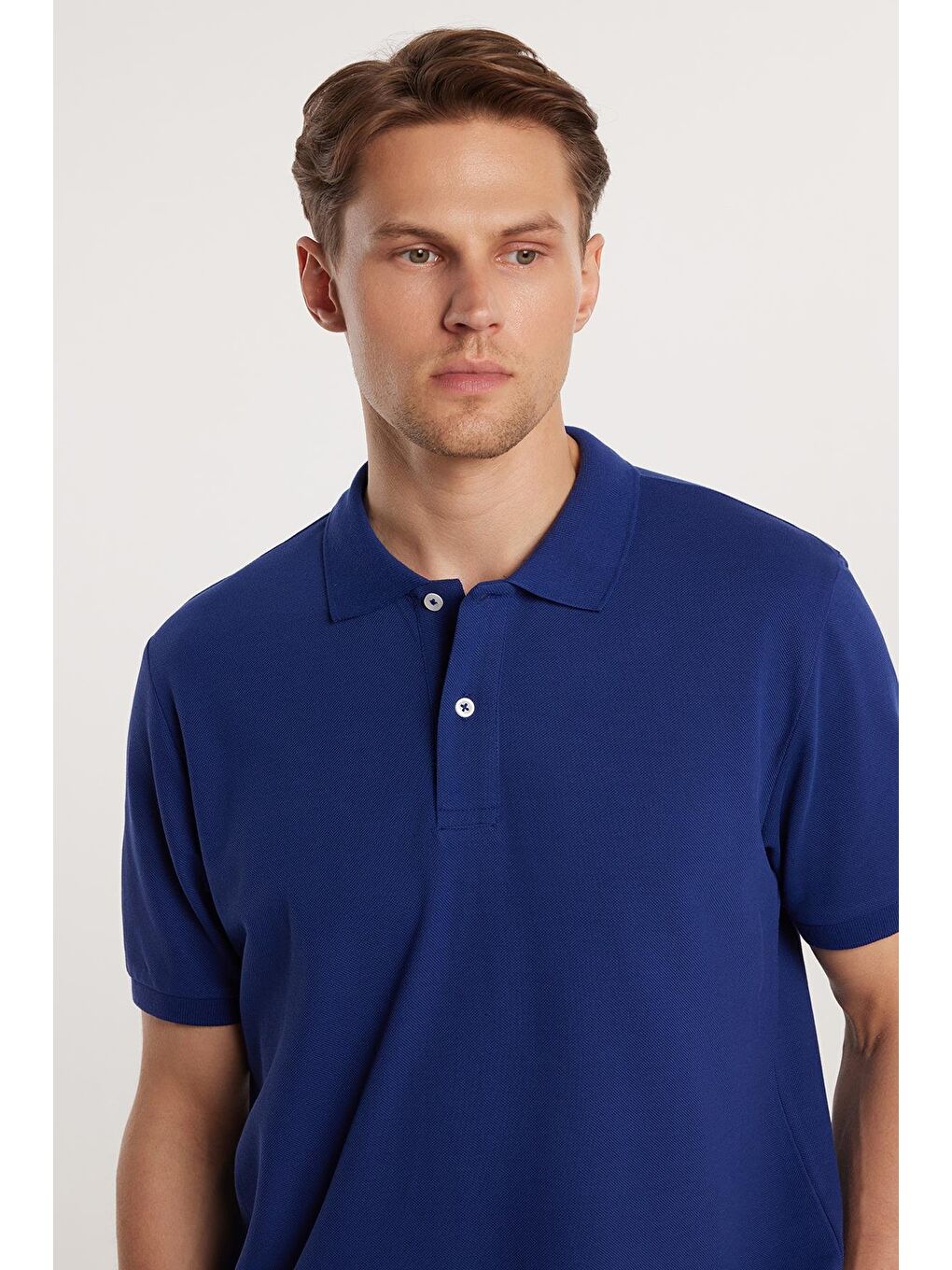 Erkek Regular Fit Klasik Kesim %100 Pamuk Düz Pike Lacivert Polo Yaka Tişört