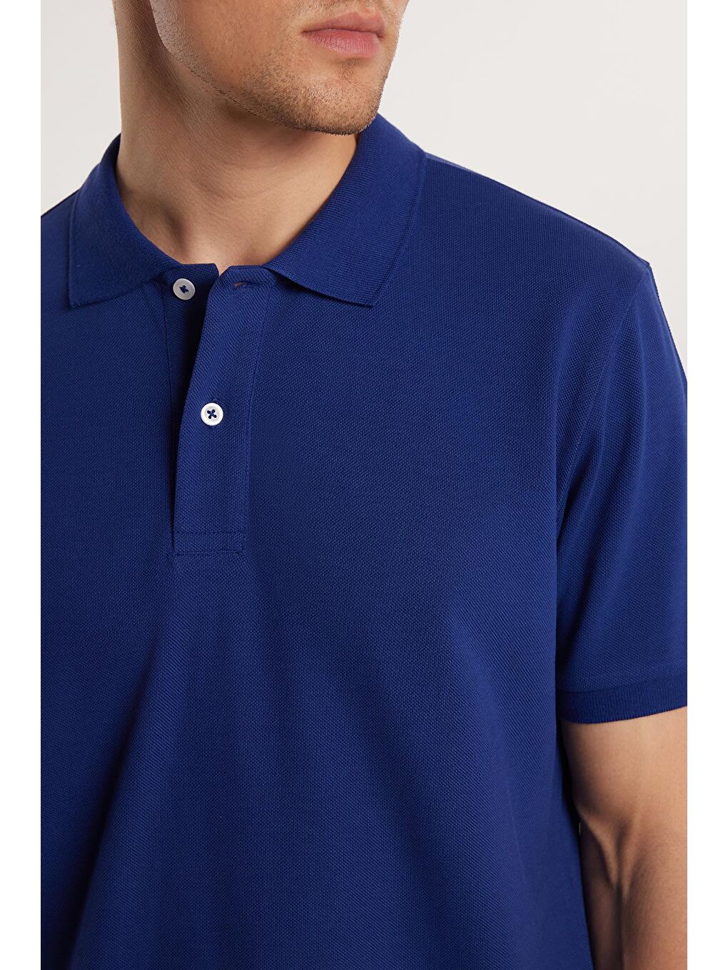 Erkek Regular Fit Klasik Kesim %100 Pamuk Düz Pike Lacivert Polo Yaka Tişört-1