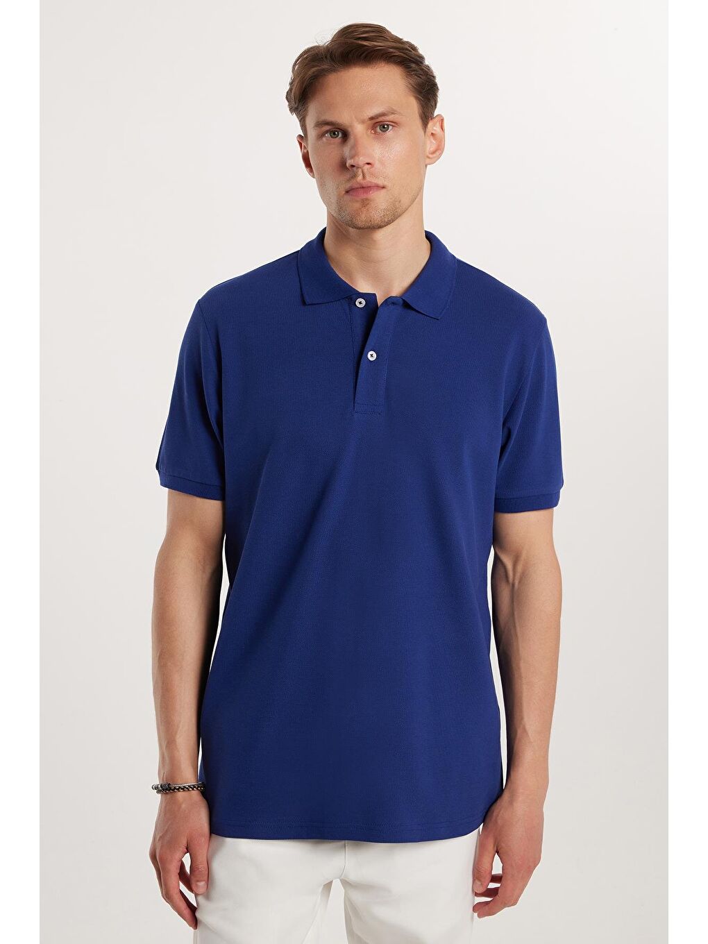 Erkek Regular Fit Klasik Kesim %100 Pamuk Düz Pike Lacivert Polo Yaka Tişört-2
