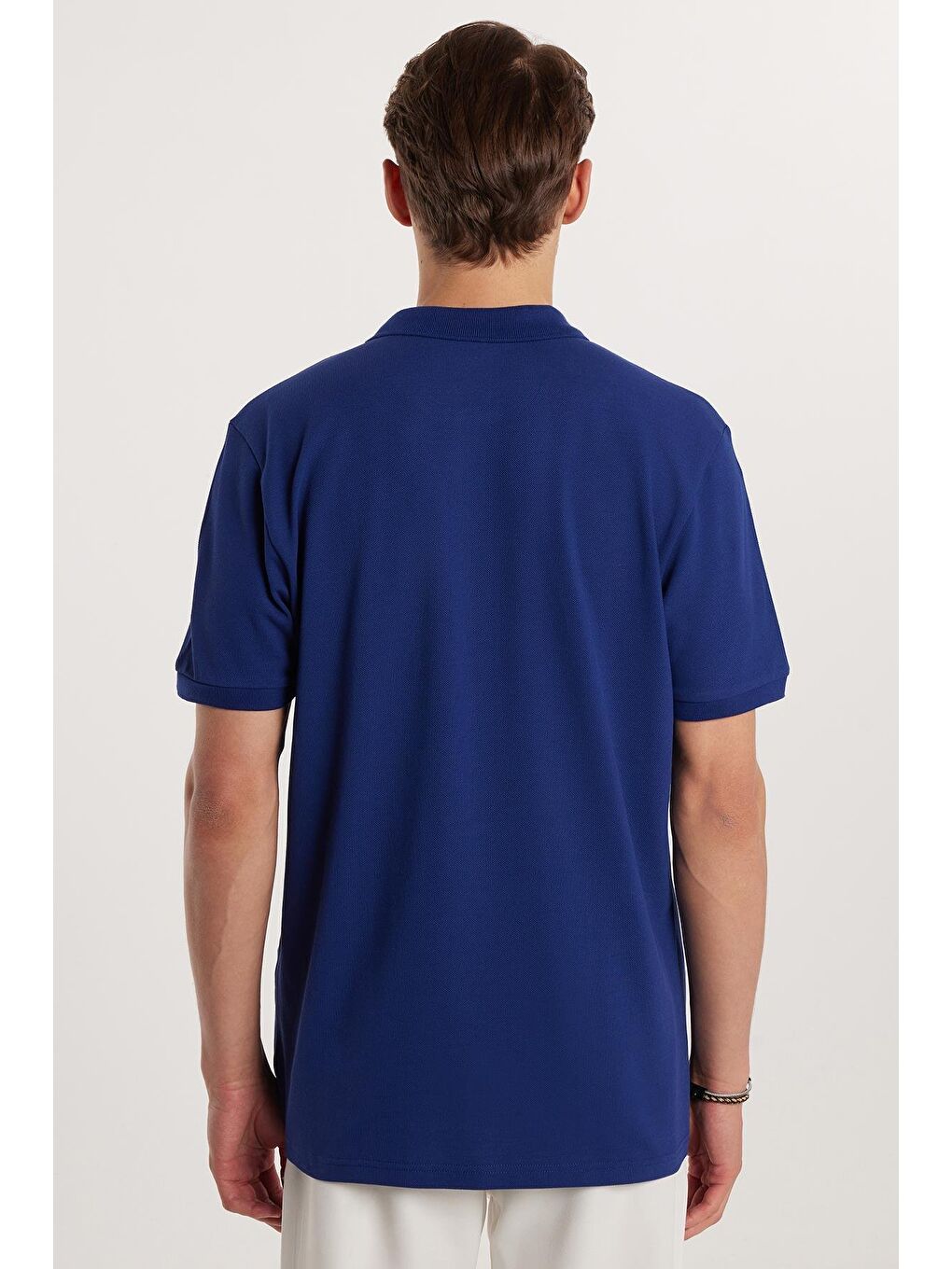 Erkek Regular Fit Klasik Kesim %100 Pamuk Düz Pike Lacivert Polo Yaka Tişört-3
