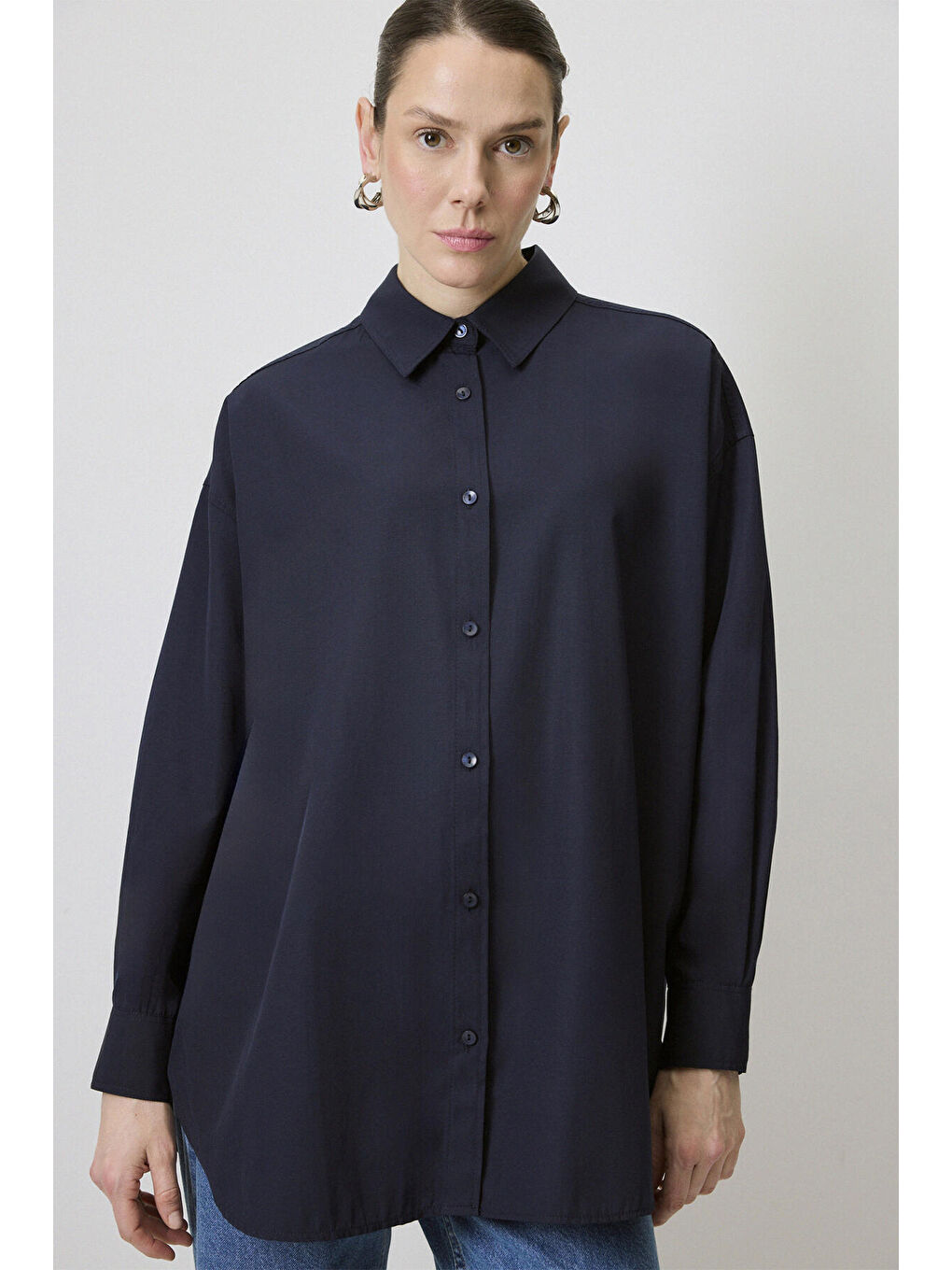 Touche Prive Lacivert Relax Fit Poplin Gömlek - 1