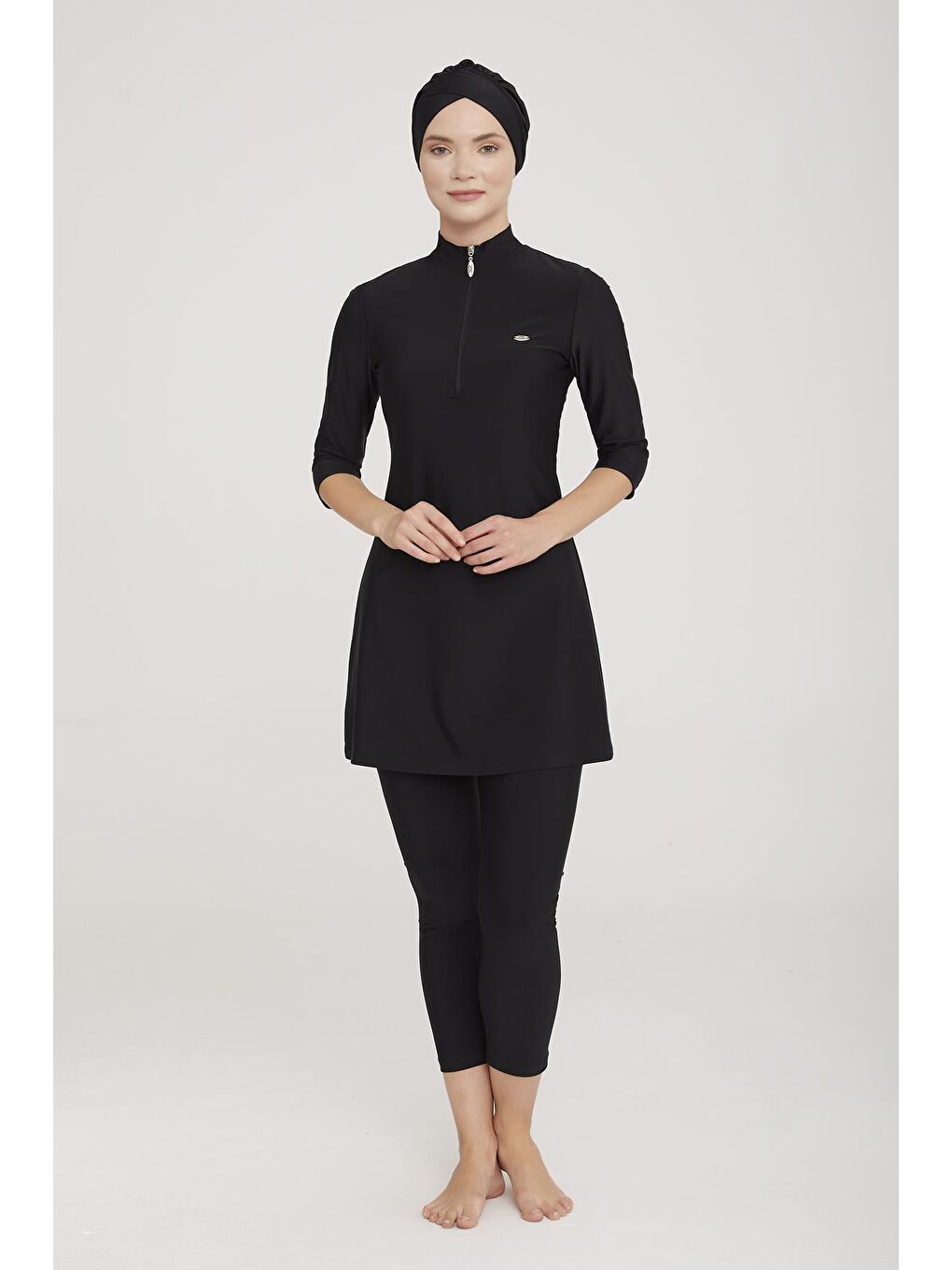 Truvakar Kol Kaprili Yarı Kapalı Tesettür Mayo Anda 3400 Siyah-1