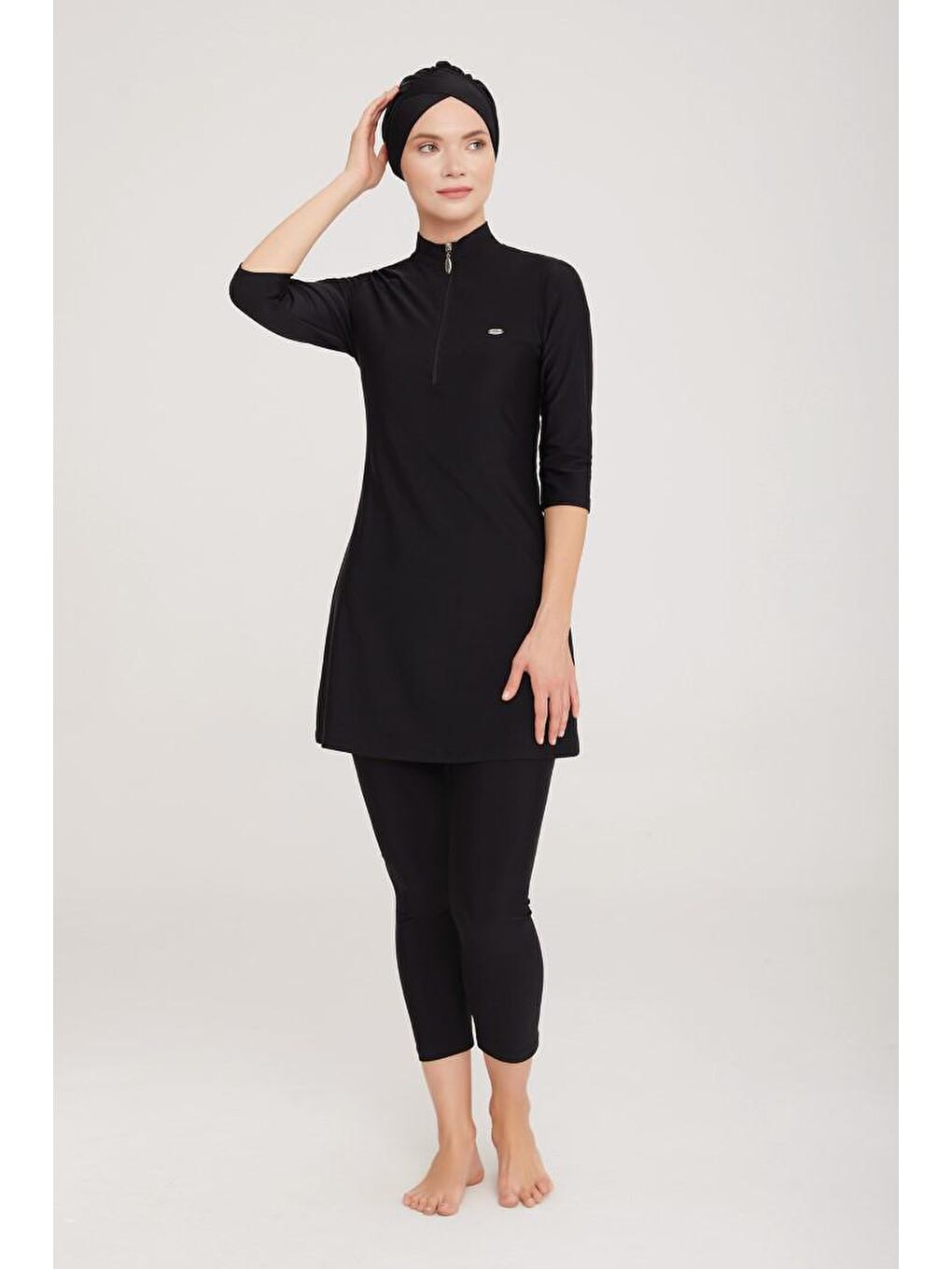 Truvakar Kol Kaprili Yarı Kapalı Tesettür Mayo Anda 3400 Siyah-2