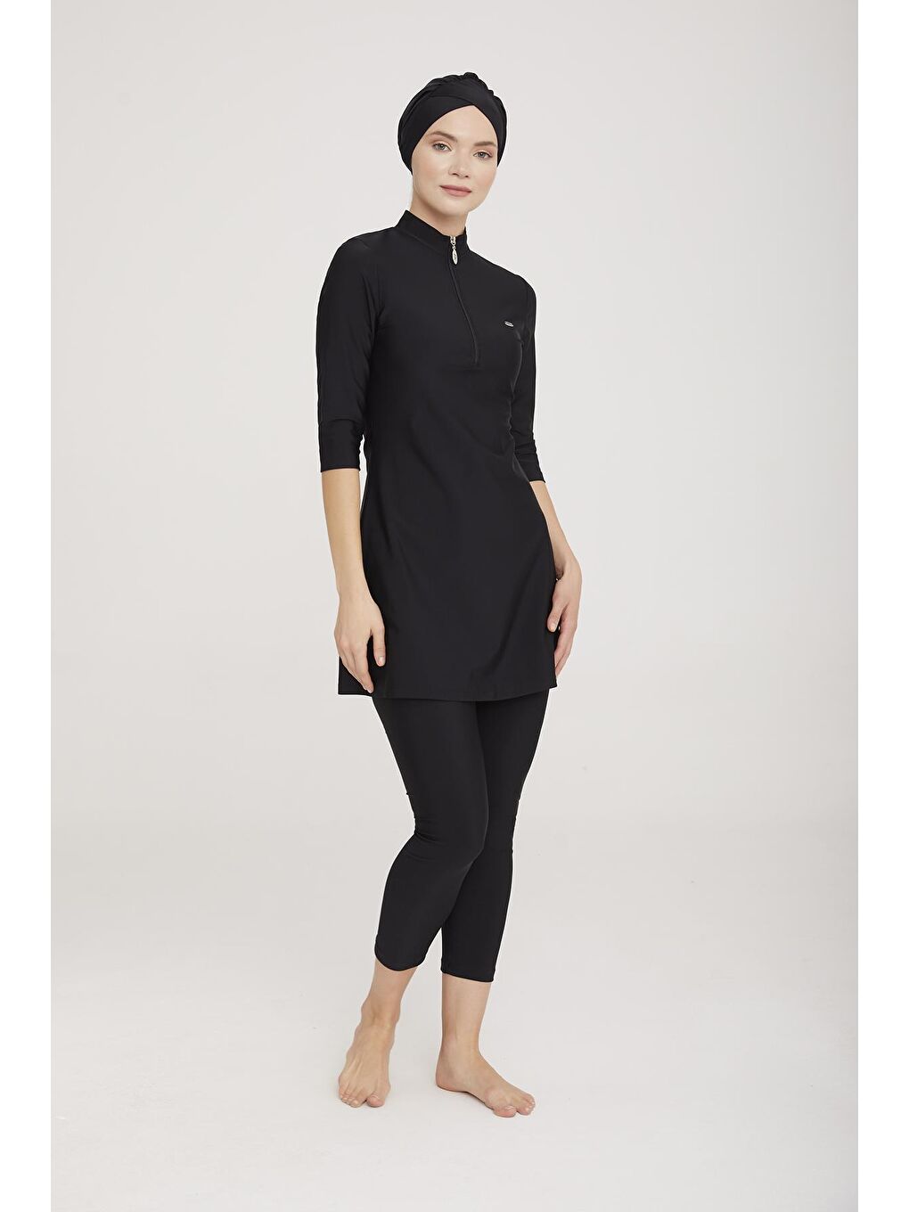 Truvakar Kol Kaprili Yarı Kapalı Tesettür Mayo Anda 3400 Siyah-3