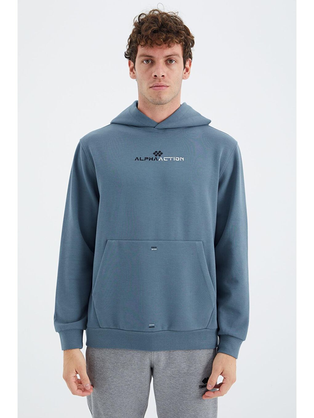 Orman Yeşili Kapüşonlu Kanguru Cep Detaylı Rahat Kalıp Erkek Sweatshirt - 88280