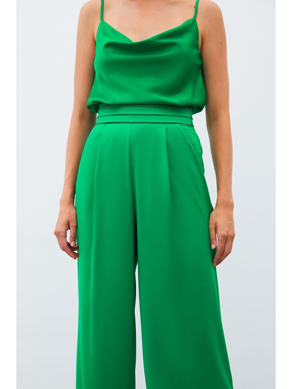 Cepli Salaş Saten Pantolon - Yeşil-4