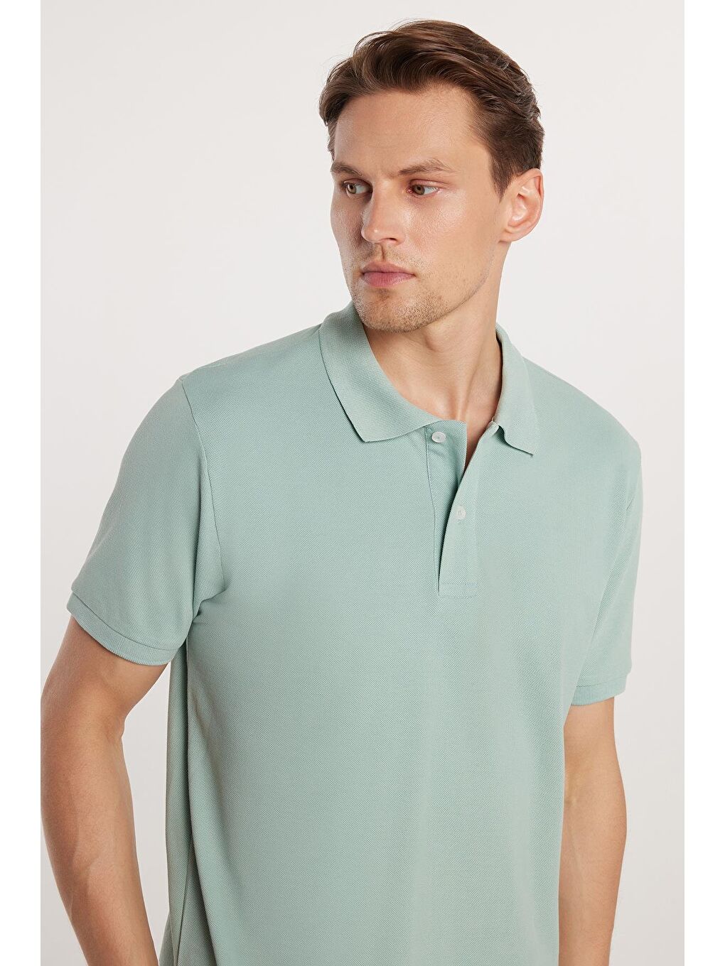 Yeşil Erkek Regular Fit Klasik Kesim %100 Pamuk Düz Pike Mint Polo Yaka Tişört