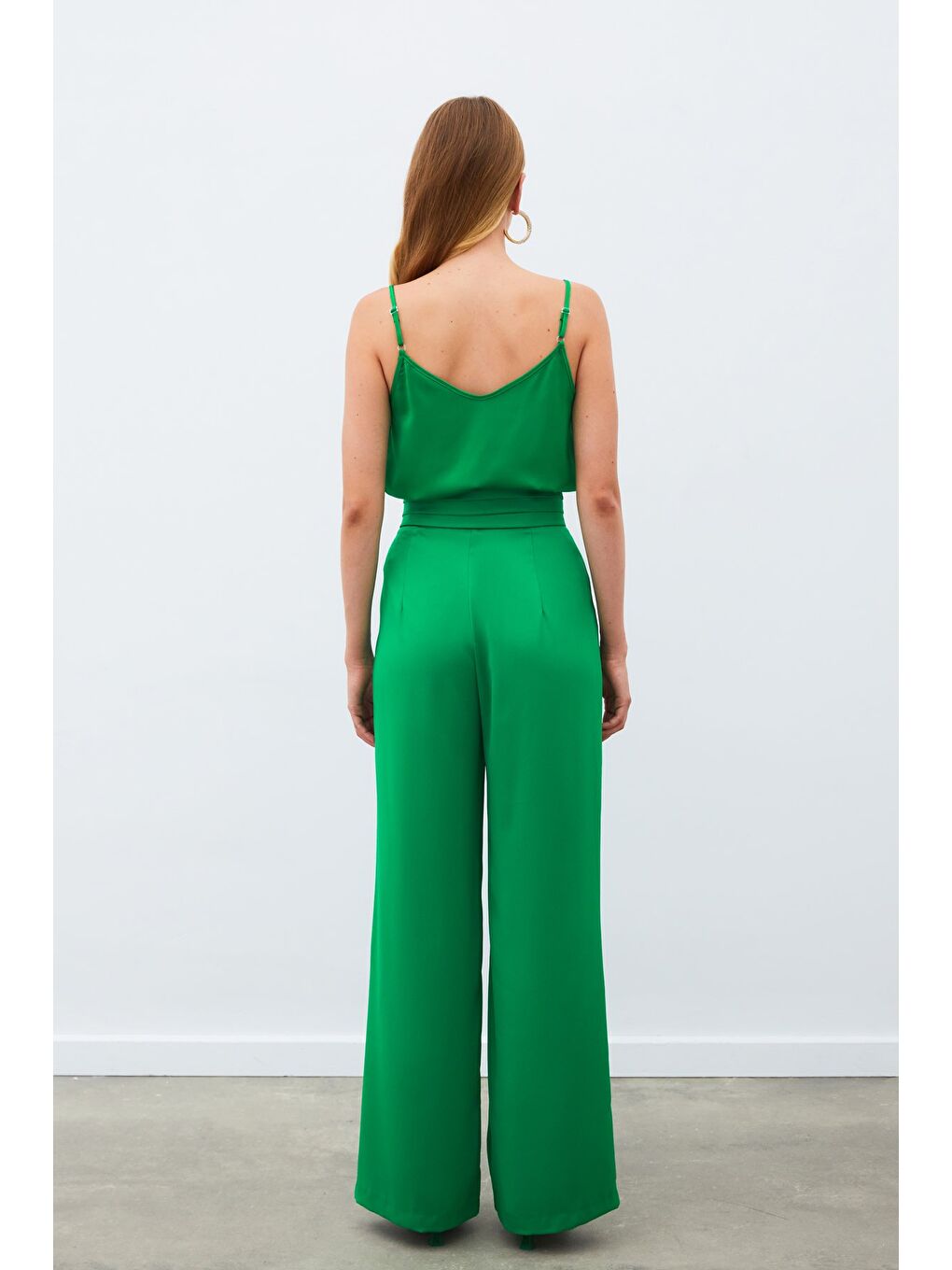 Cepli Salaş Saten Pantolon - Yeşil-6