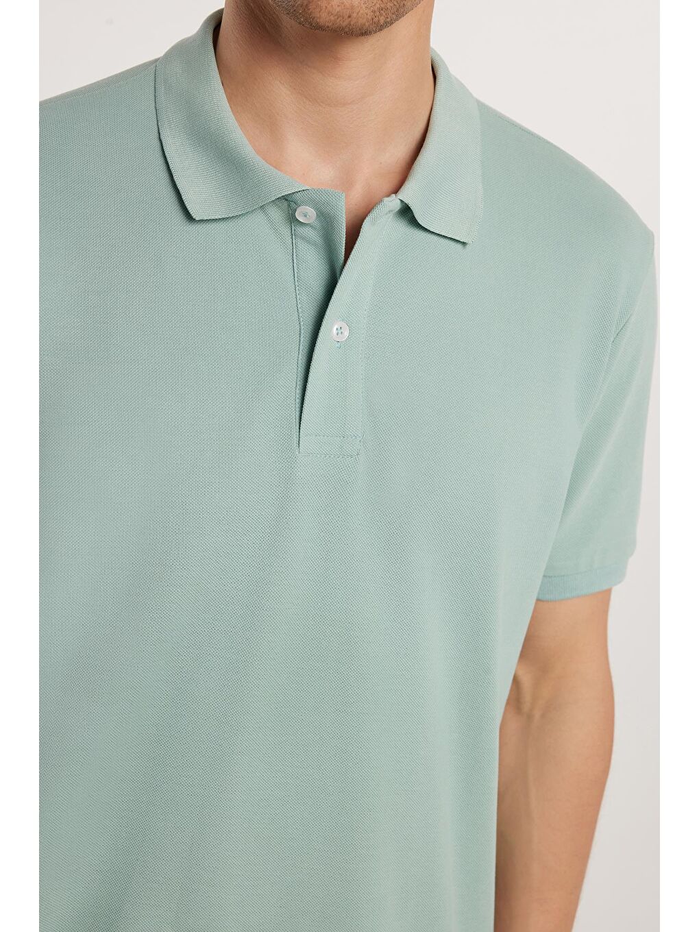 Yeşil Erkek Regular Fit Klasik Kesim %100 Pamuk Düz Pike Mint Polo Yaka Tişört-1