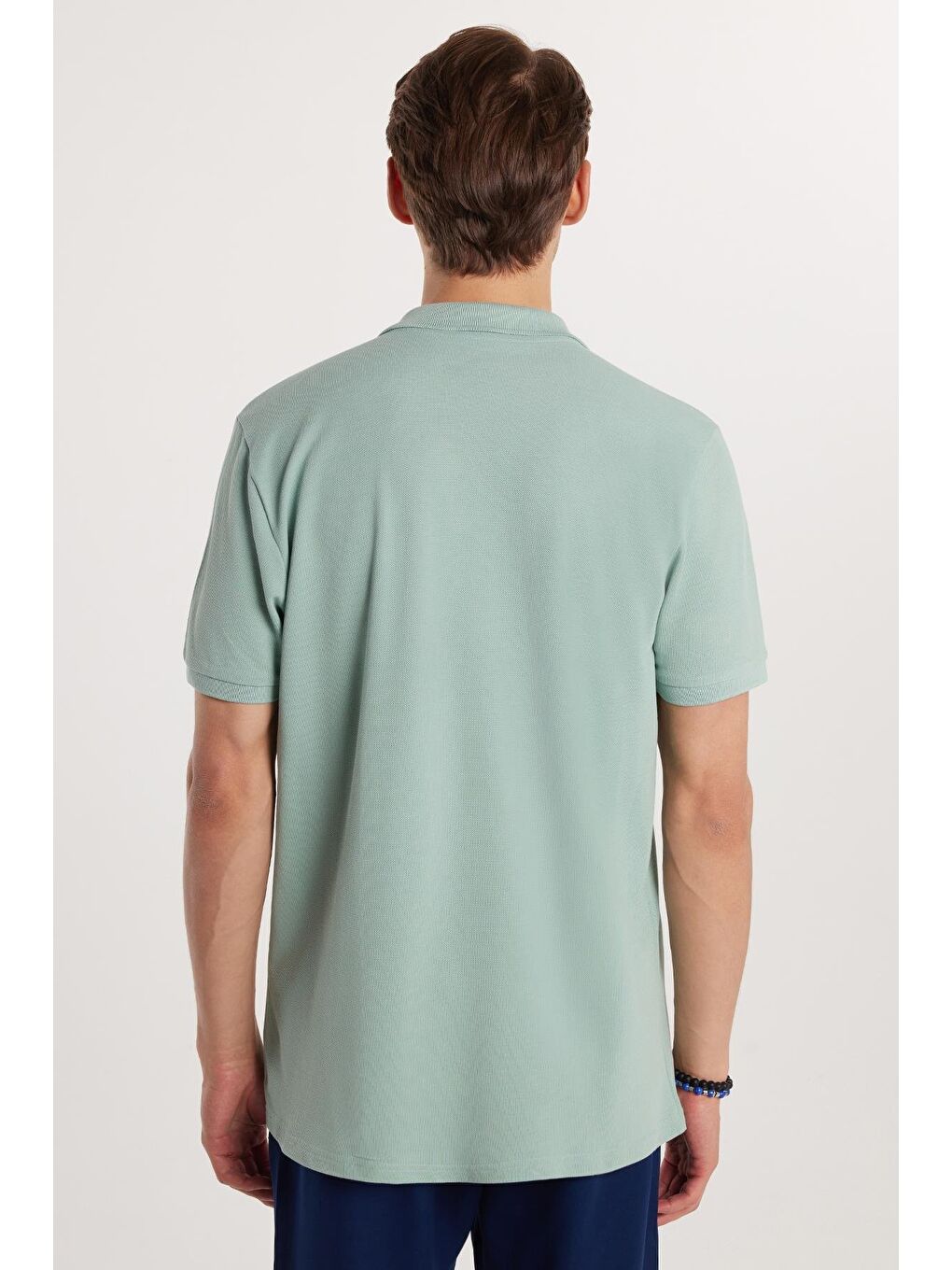 Yeşil Erkek Regular Fit Klasik Kesim %100 Pamuk Düz Pike Mint Polo Yaka Tişört-4