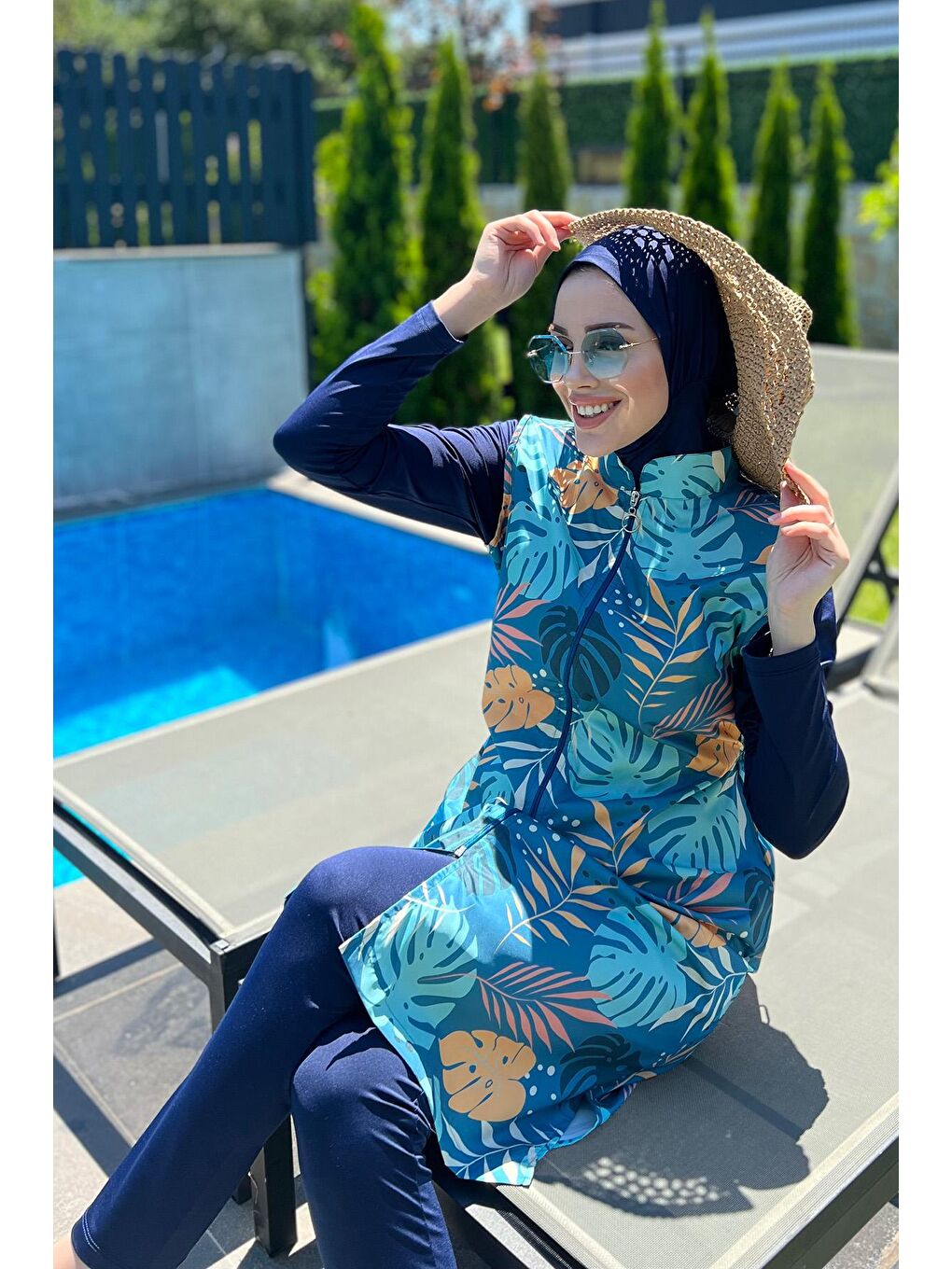 Lacivert Mayo Tasarım Tam Kapalı Tesettür Mayo R024 Çeşme