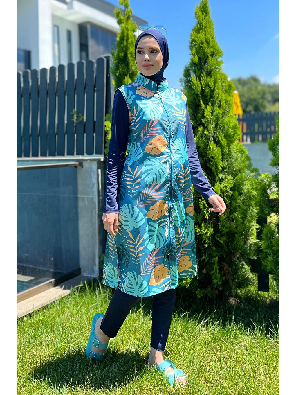 Lacivert Mayo Tasarım Tam Kapalı Tesettür Mayo R024 Çeşme-1