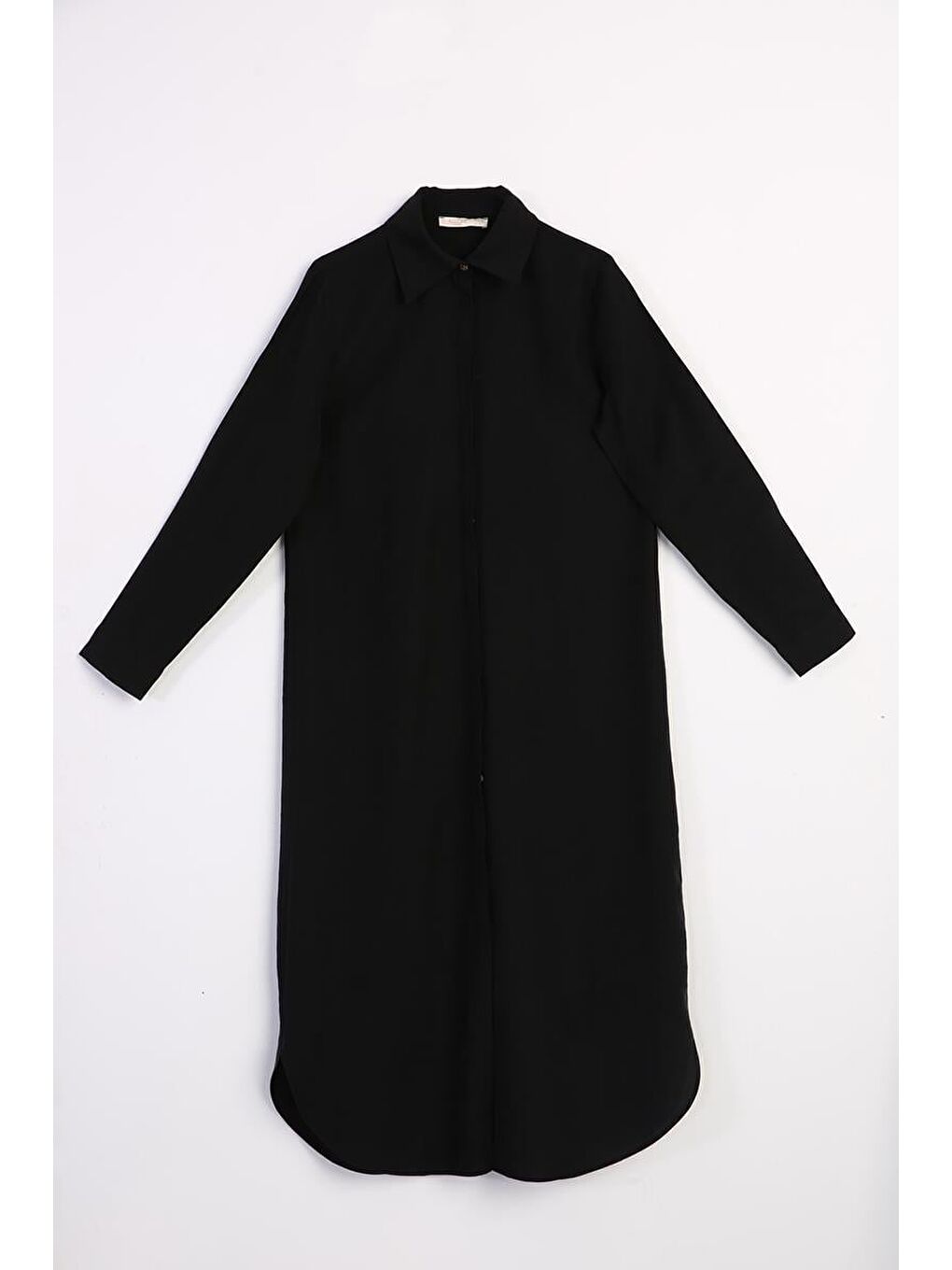 Siyah Gizli Patlı Basic Uzun Gömlek Tunik-4