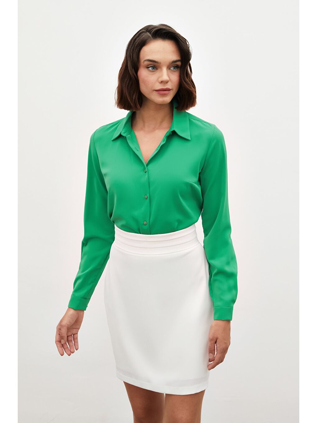 Düz Klasik Gömlek - Yeşil-1