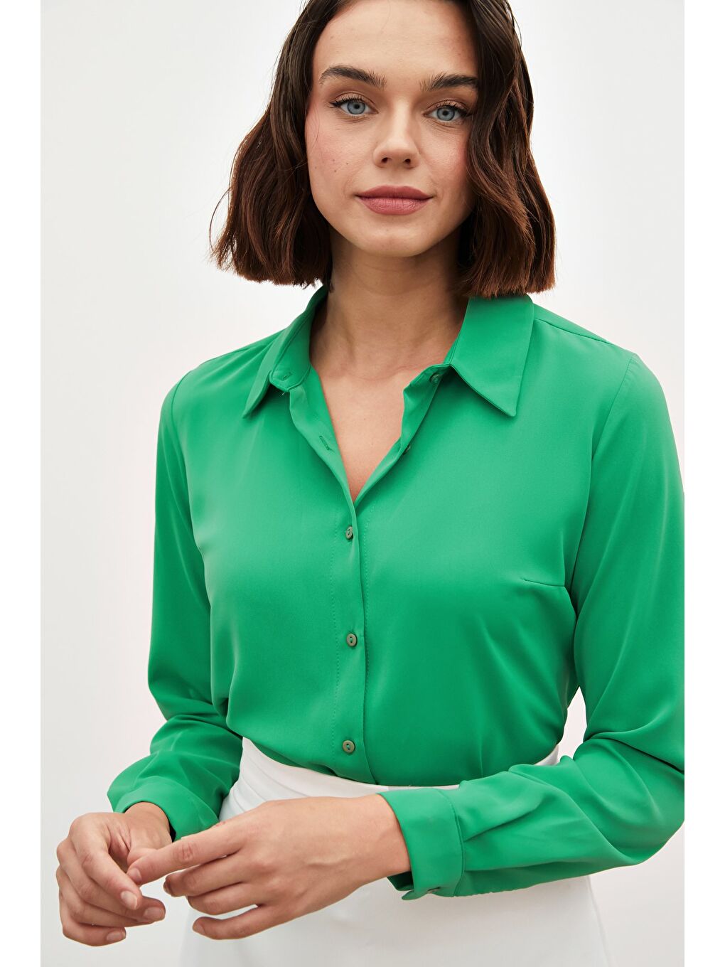 Düz Klasik Gömlek - Yeşil-3
