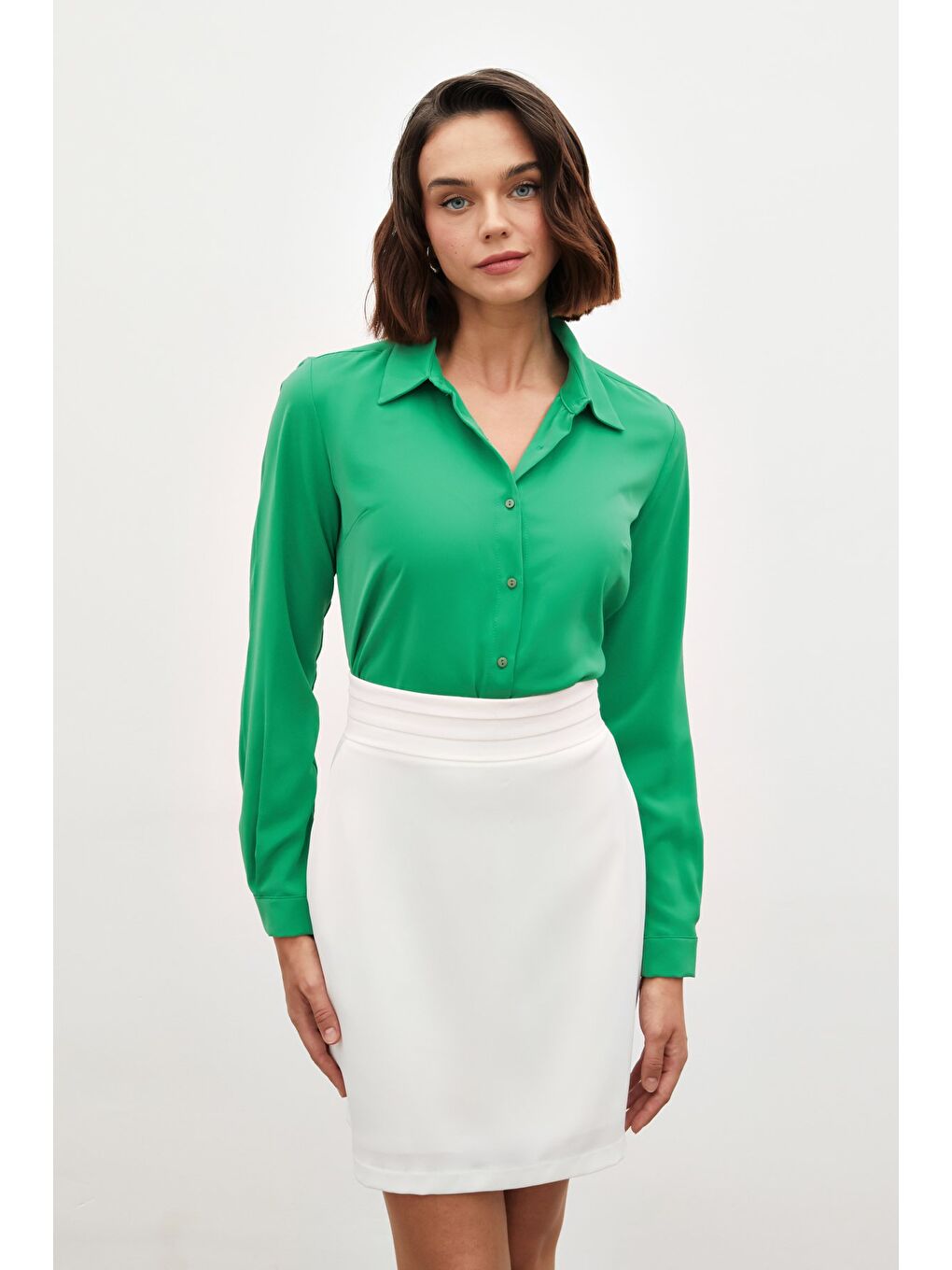 Düz Klasik Gömlek - Yeşil-4