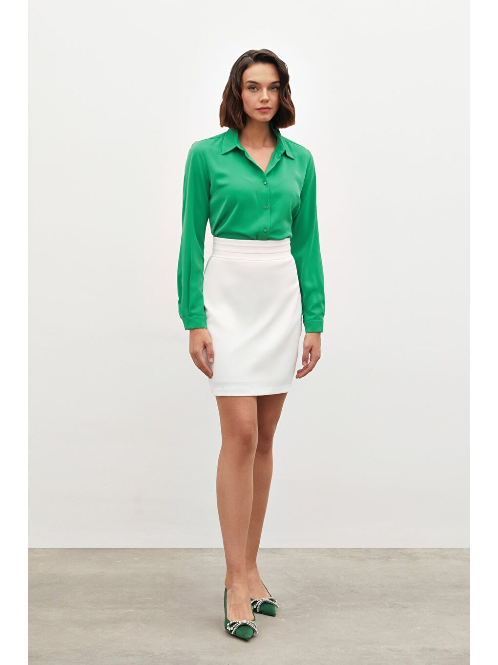 Düz Klasik Gömlek - Yeşil-5
