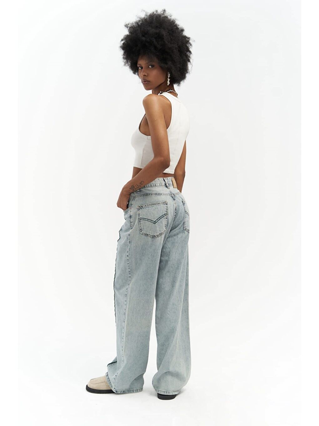 Maude Yeşil Şeritli Mavi Jean Pantolon-5