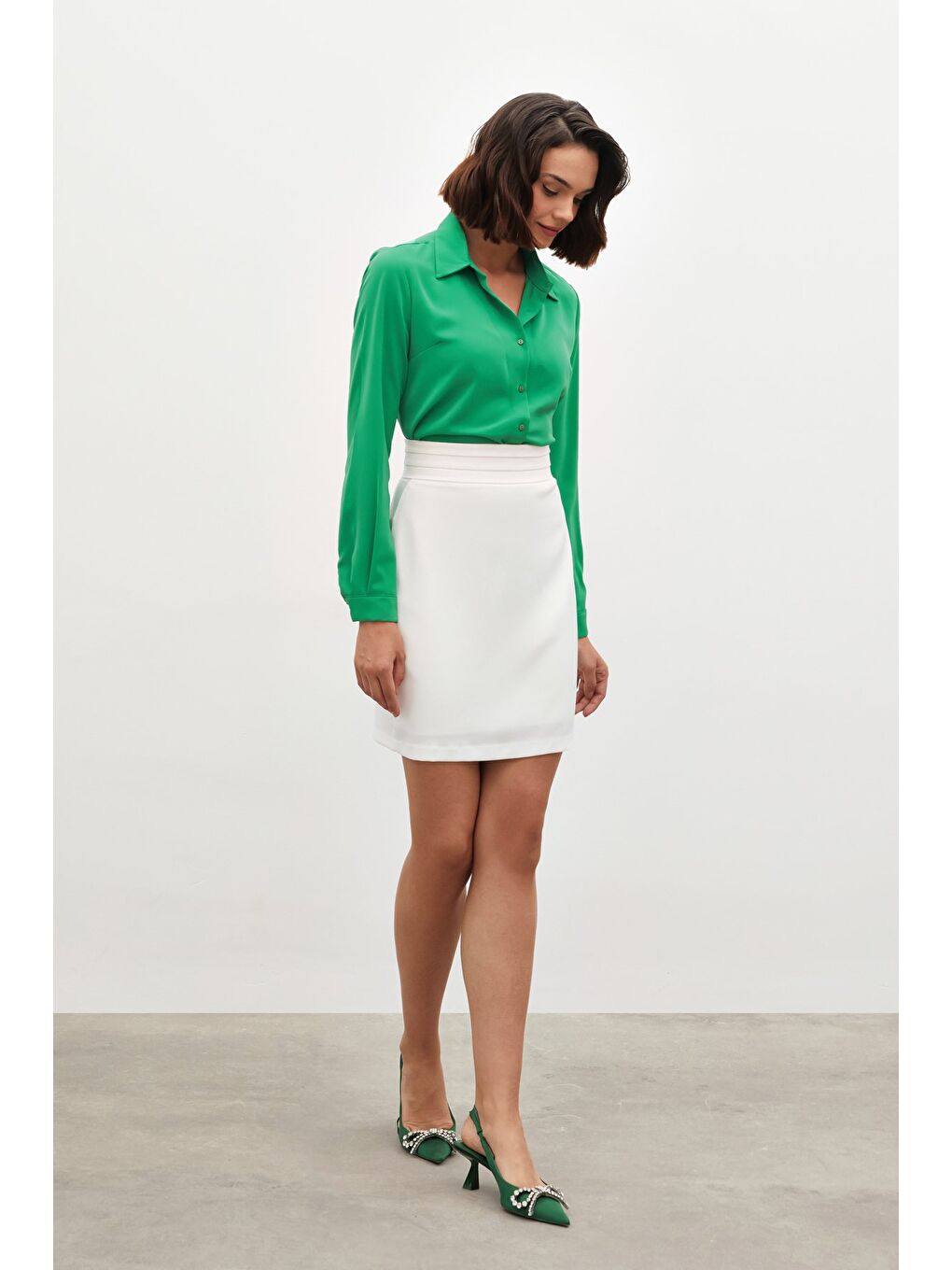 Düz Klasik Gömlek - Yeşil-6