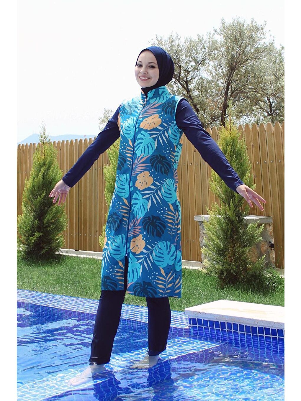 Lacivert Mayo Tasarım Tam Kapalı Tesettür Mayo R024 Çeşme-2