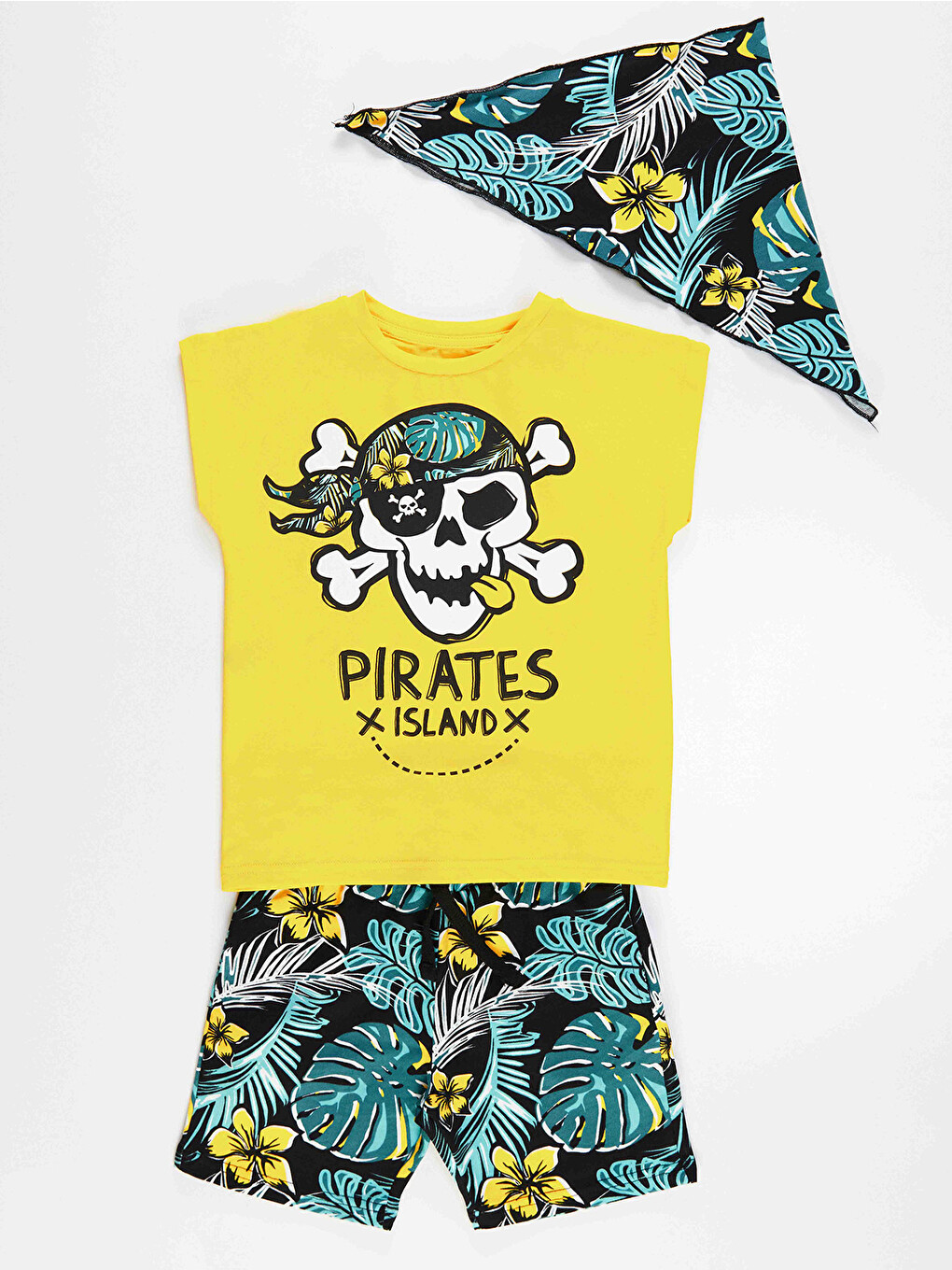 Karışık Hawaii Erkek Çocuk Tişört Şort Bandana Takım-2
