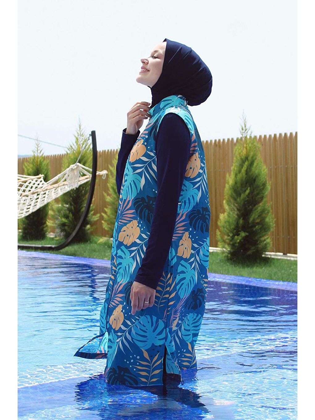 Lacivert Mayo Tasarım Tam Kapalı Tesettür Mayo R024 Çeşme-3