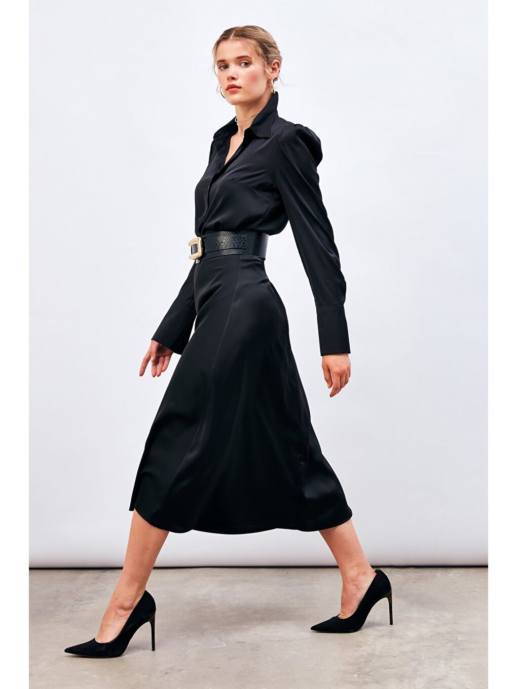 Midi Boy Saten Etek - Siyah